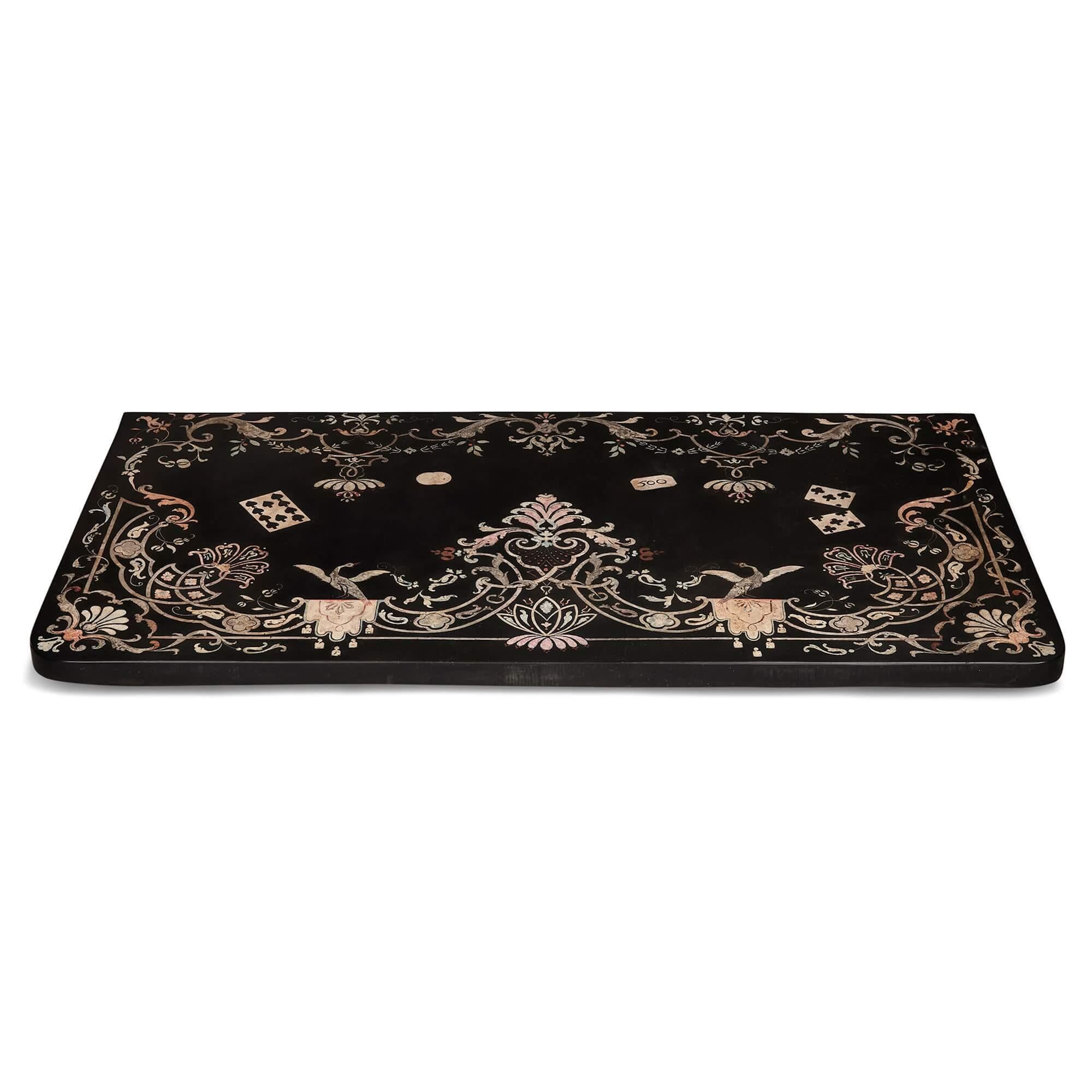 Italian 18th century scagliola rectangular console tabletop
Italian, 18th Century
Height 4cm, width 117cm, depth 60cm

This wonderful console tabletop was crafted in Italy during the Baroque period. It is crafted from scagliola, a substance made