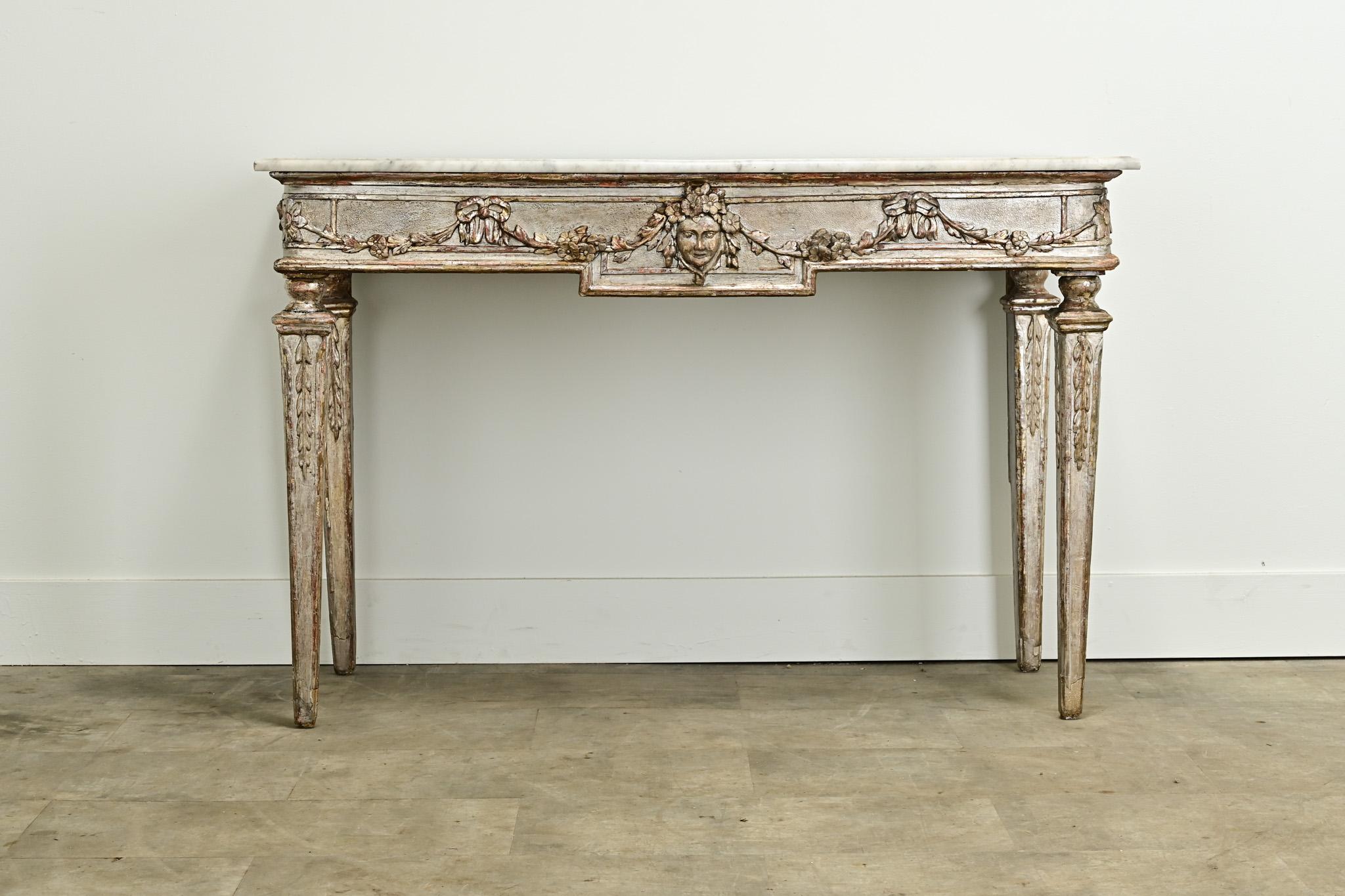 Louis XVI Italian 18th Century Silver-Gilt & Marble Console For Sale