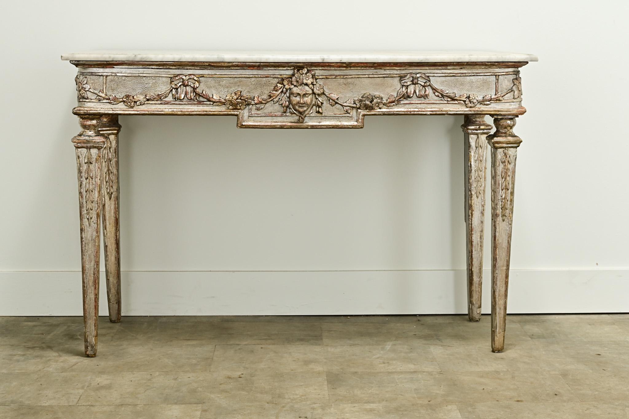Patinated Italian 18th Century Silver-Gilt & Marble Console For Sale