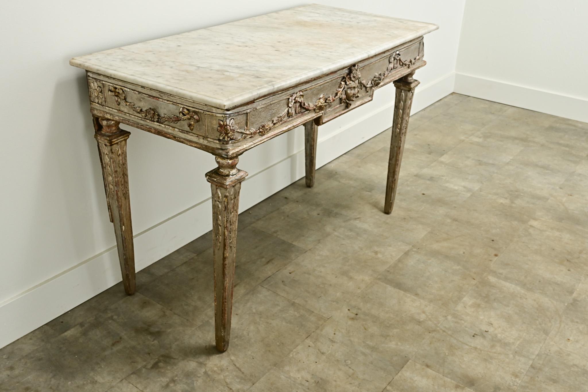 Italian 18th Century Silver-Gilt & Marble Console In Good Condition For Sale In Baton Rouge, LA