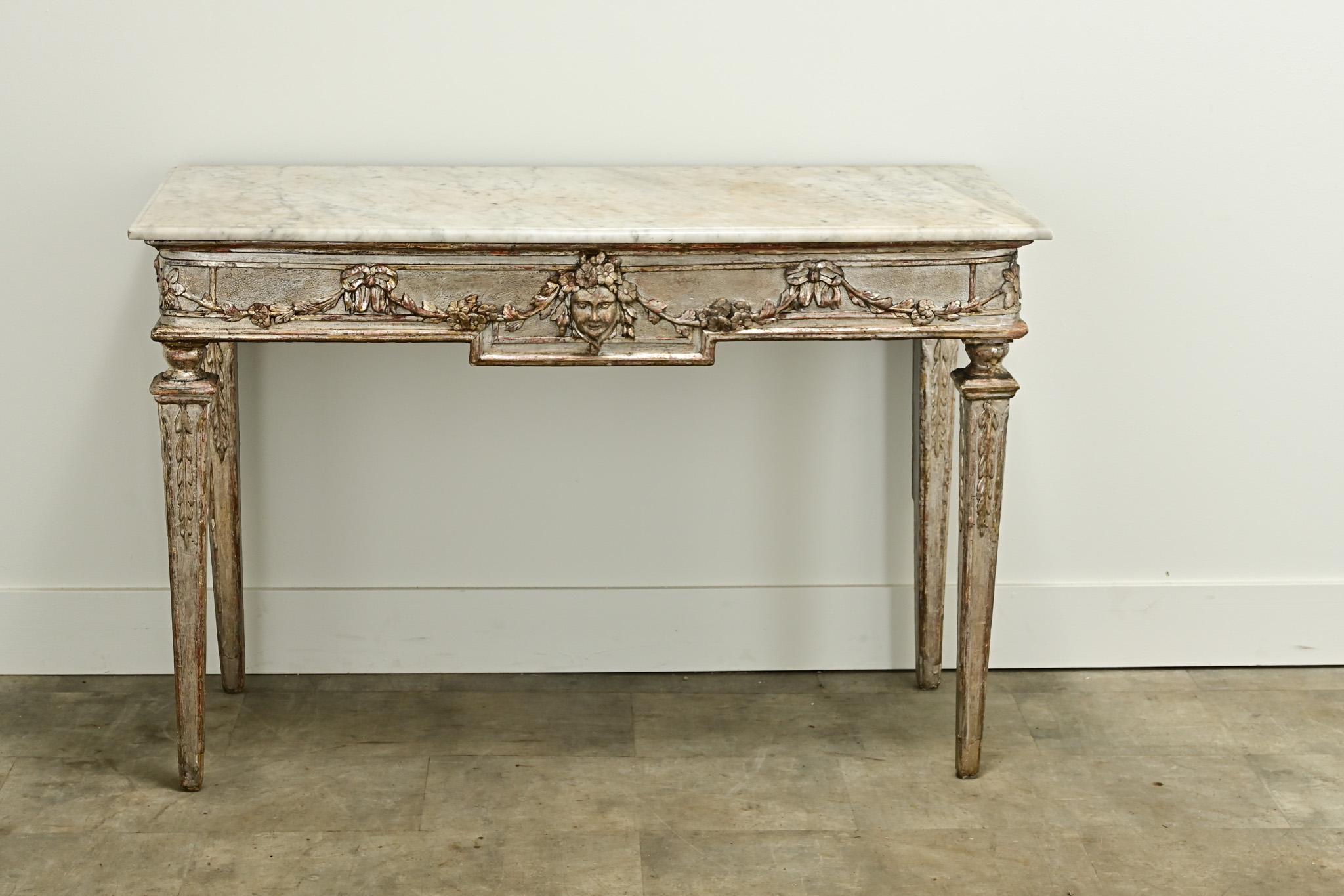 18th Century and Earlier Italian 18th Century Silver-Gilt & Marble Console For Sale