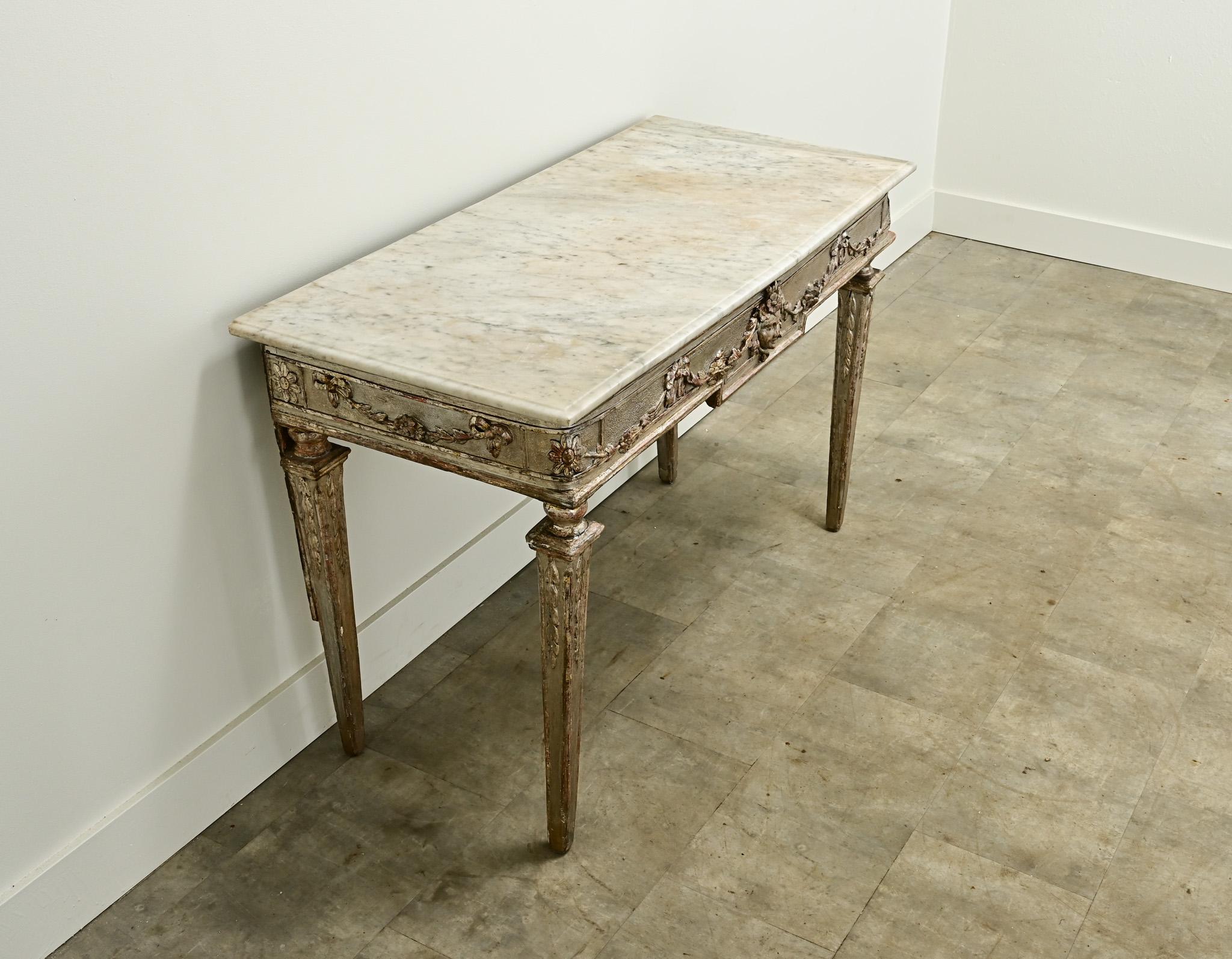 Italian 18th Century Silver-Gilt & Marble Console For Sale 1