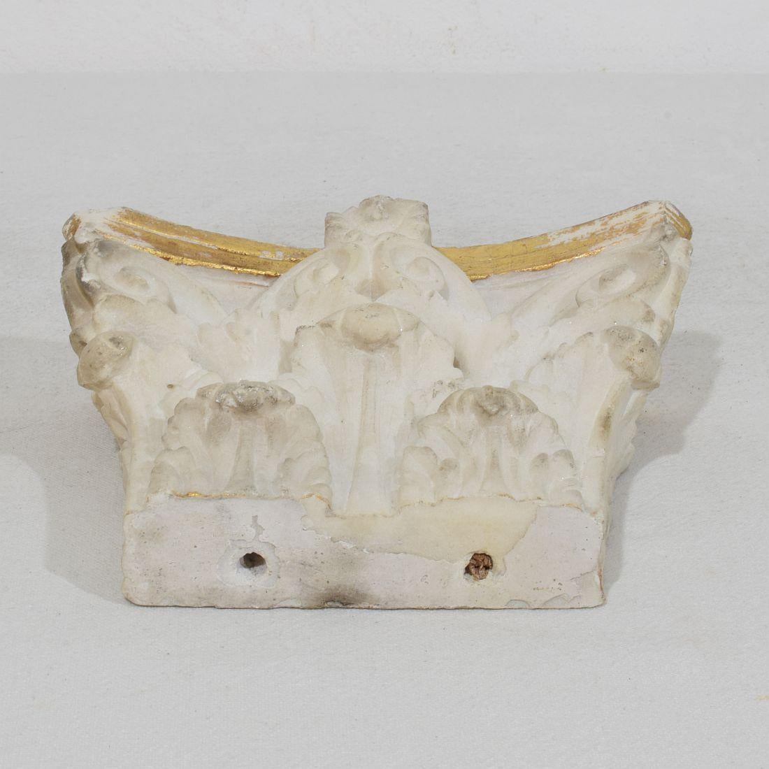 Italian, 18th Century, Small Carved White Marble Capital With Traces Of Gilding For Sale 10