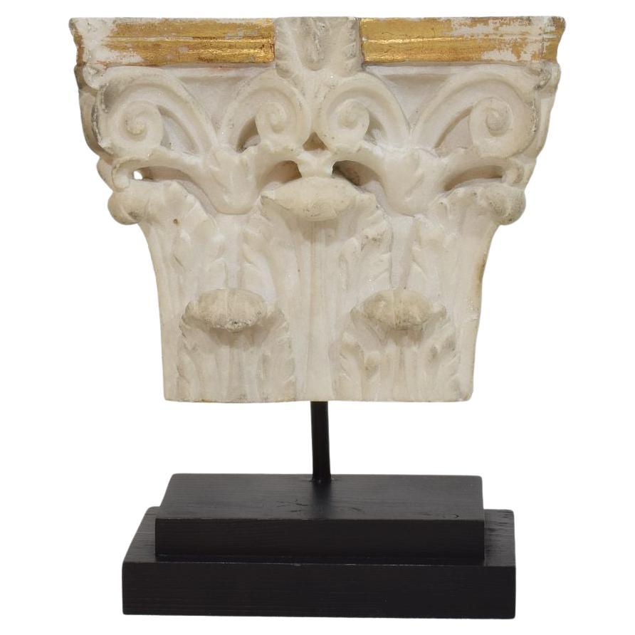 Italian, 18th Century, Small Carved White Marble Capital With Traces Of Gilding For Sale