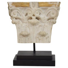 Antique Italian, 18th Century, Small Carved White Marble Capital With Traces Of Gilding