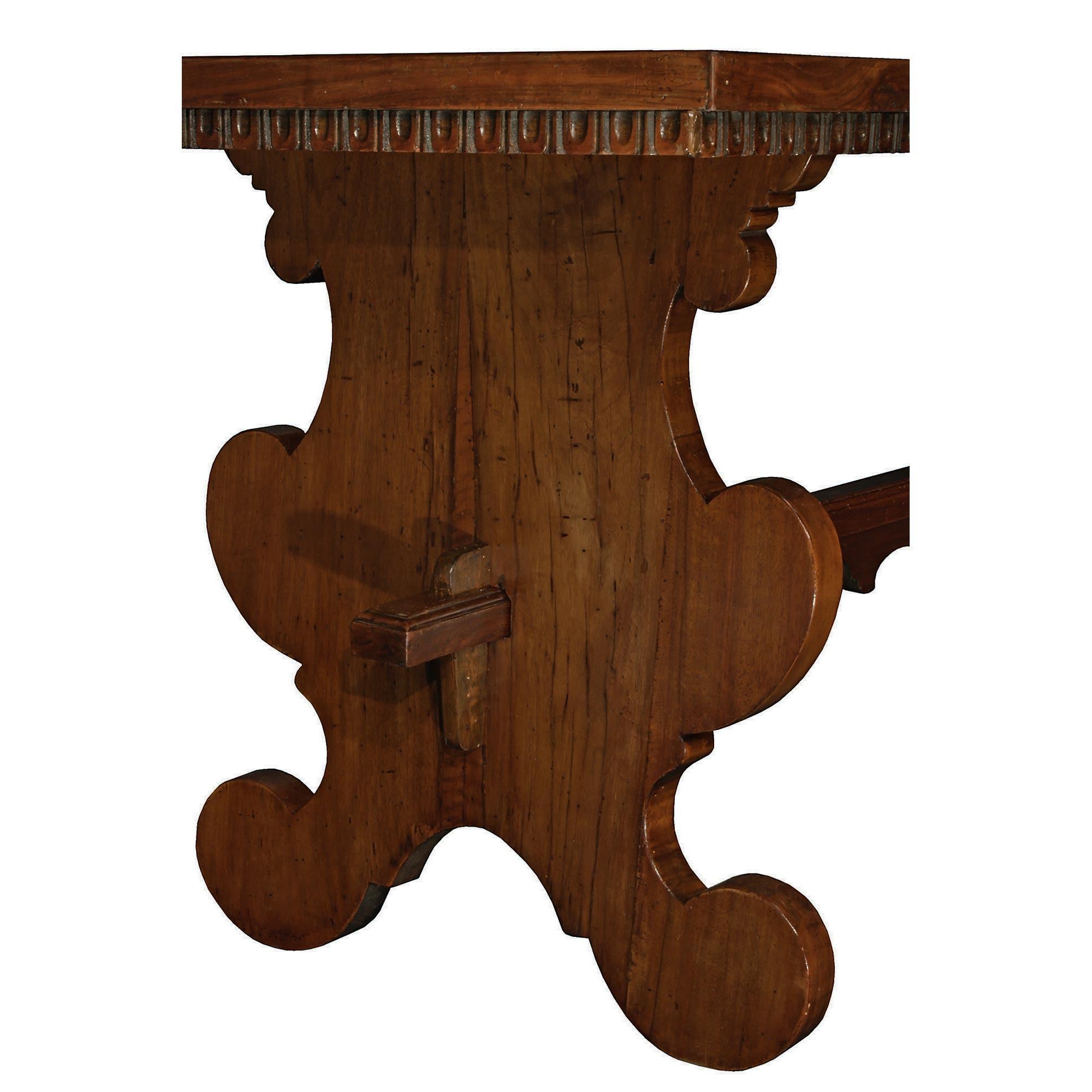 18th Century and Earlier Italian 18th Century Solid Walnut Trestle Table from Tuscany For Sale