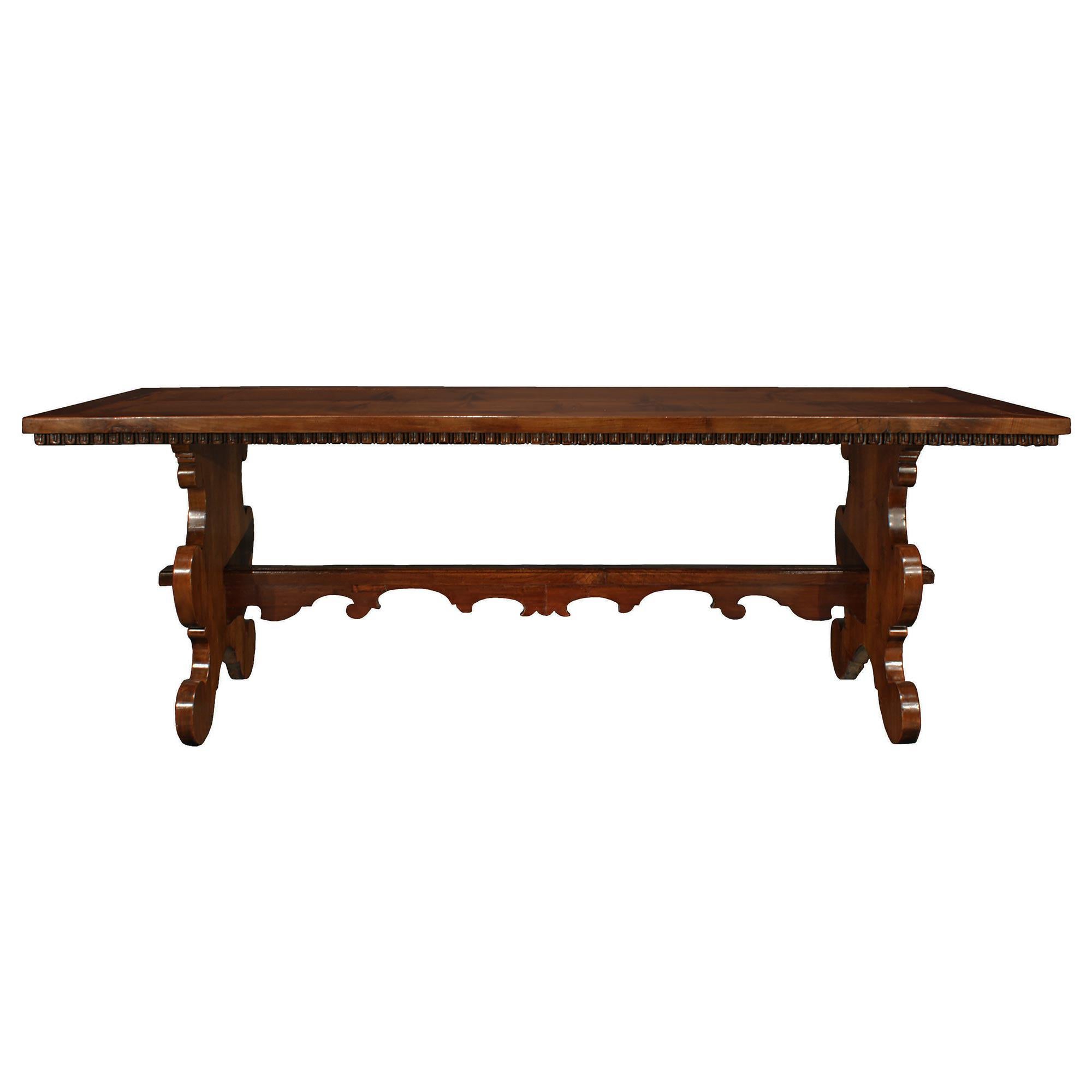 Italian 18th Century Solid Walnut Trestle Table from Tuscany