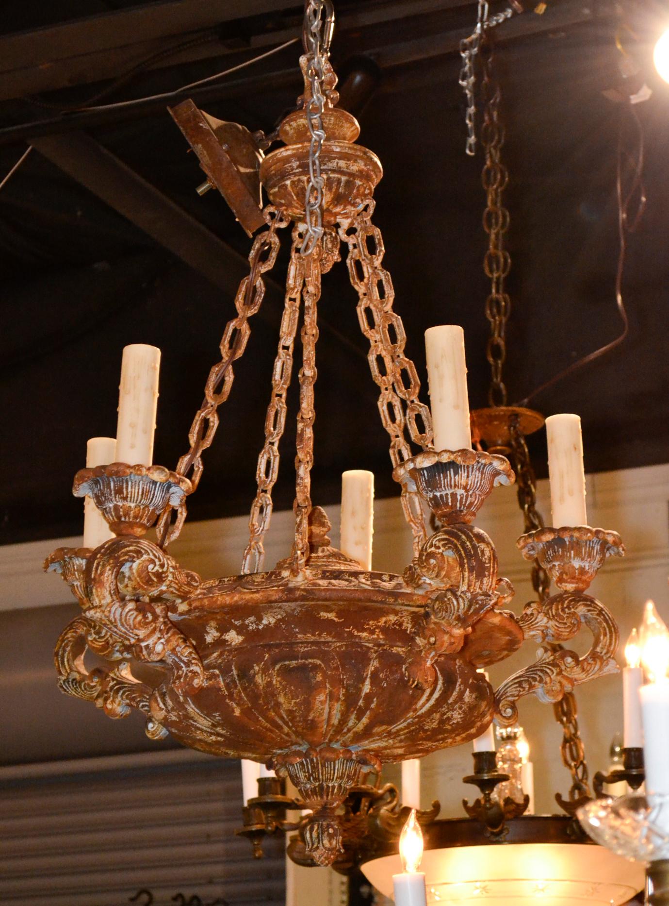 Italian 18th Century Style Patinated Chandelier In Good Condition In Dallas, TX
