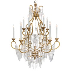 Italian 18th Century Tuscan Crystal, Gold Leaf and Giltwood Chandelier