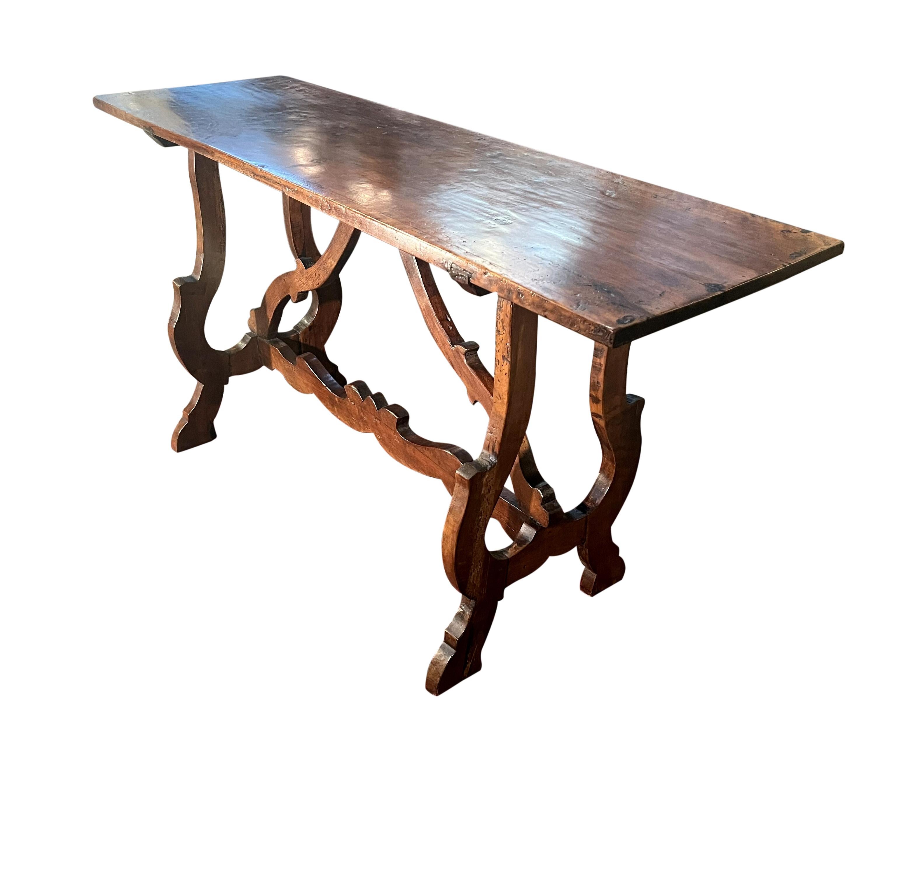 Walnut  Italian 18th Century Tuscan Fratino Table with Lyre legs. For Sale