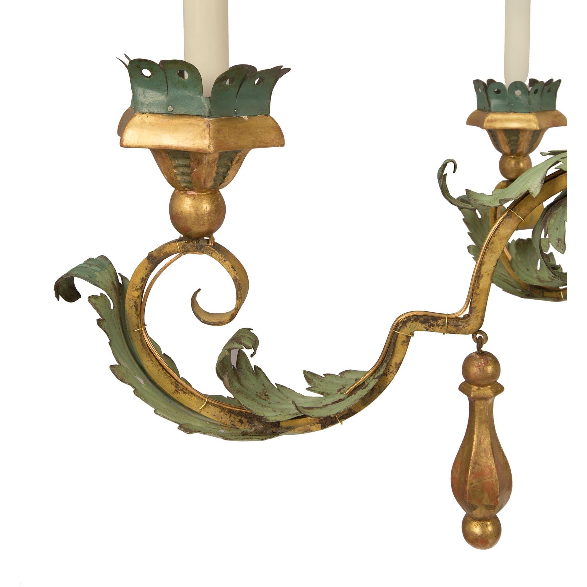 Metal Italian 18th Century Tuscan Tole, Giltwood and Gilt Iron Chandelier For Sale