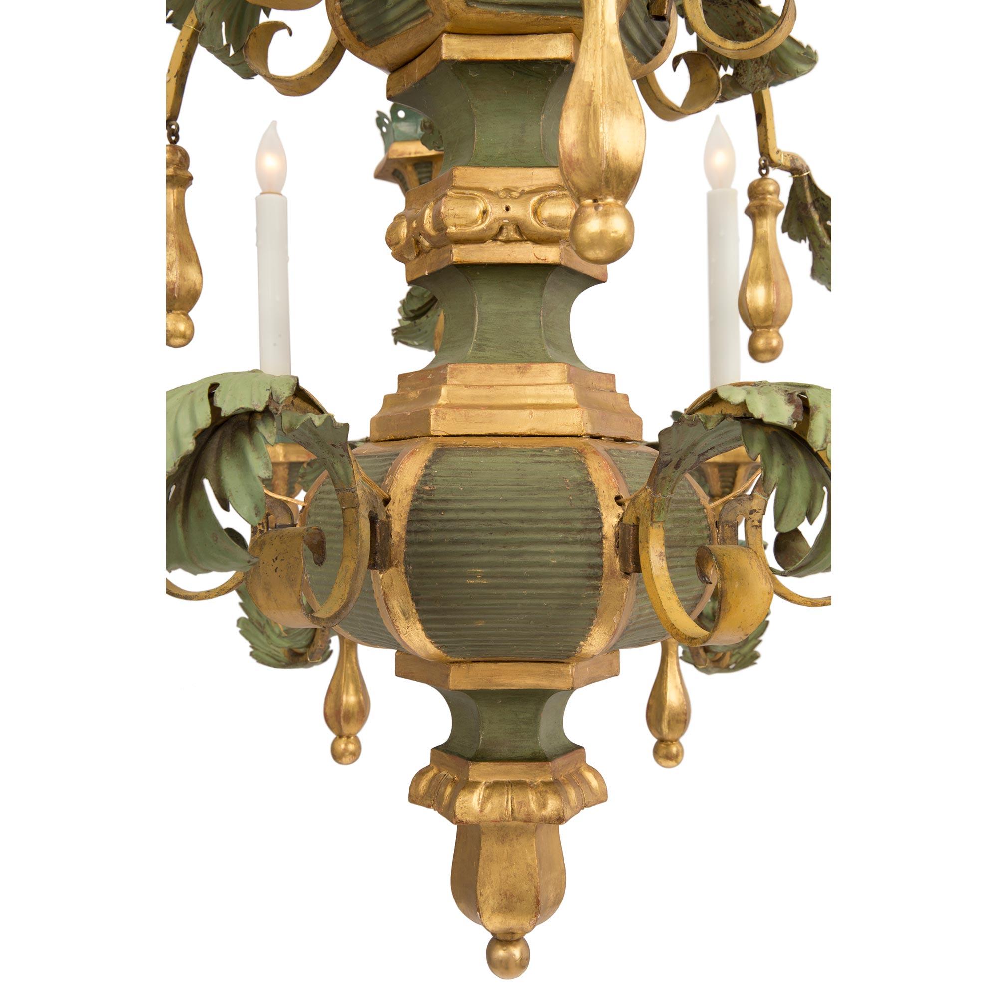 Italian 18th Century Tuscan Tole, Giltwood and Gilt Iron Chandelier 1