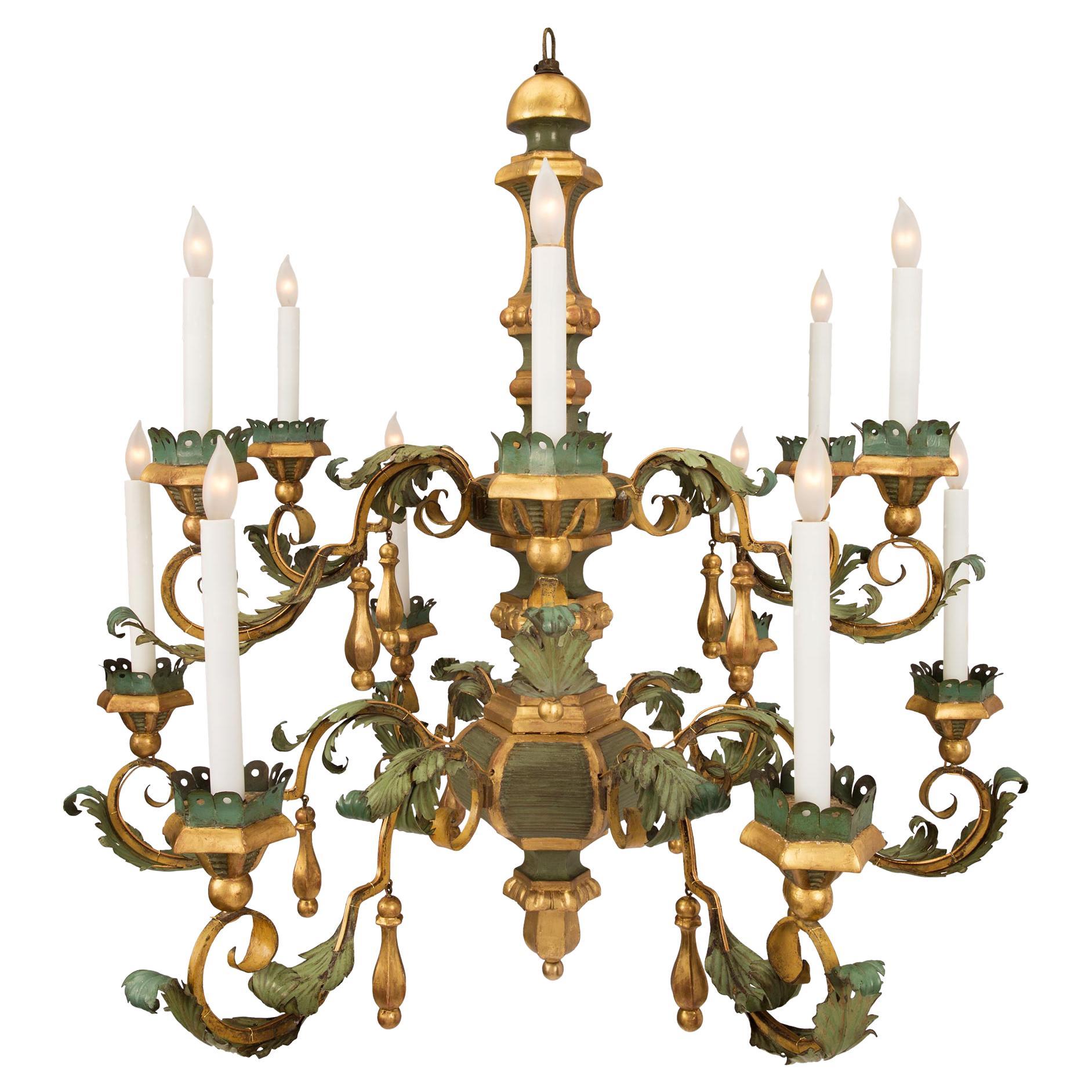 Italian 18th Century Tuscan Tole, Giltwood and Gilt Iron Chandelier For Sale
