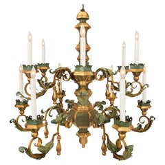 Antique Italian 18th Century Tuscan Tole, Giltwood and Gilt Iron Chandelier