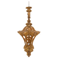 Italian 18th Century Venetian Giltwood, and Gilt Metal Lantern Chandelier