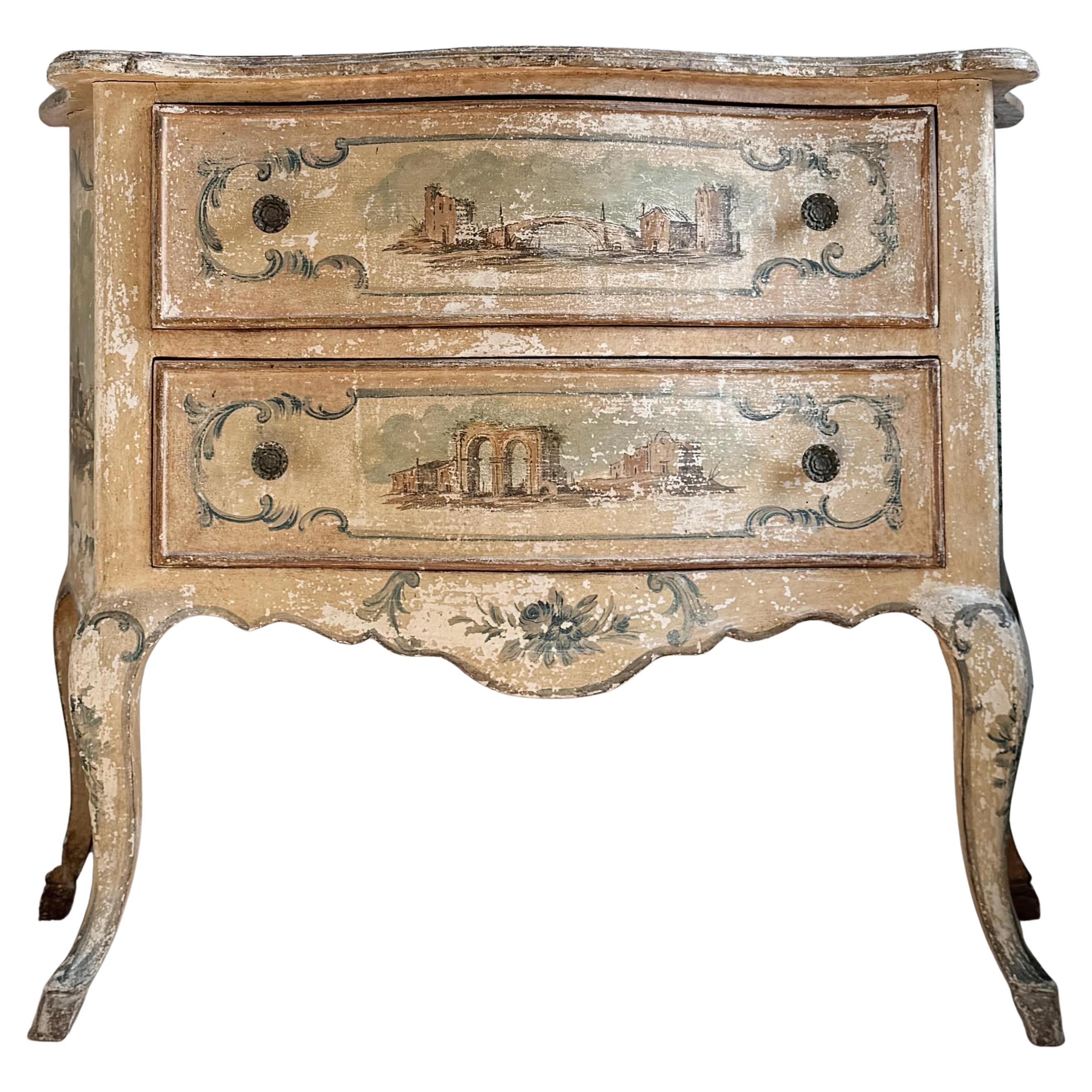 Italian 18th Century Venetian Hand Painted Chest Of Drawers For Sale