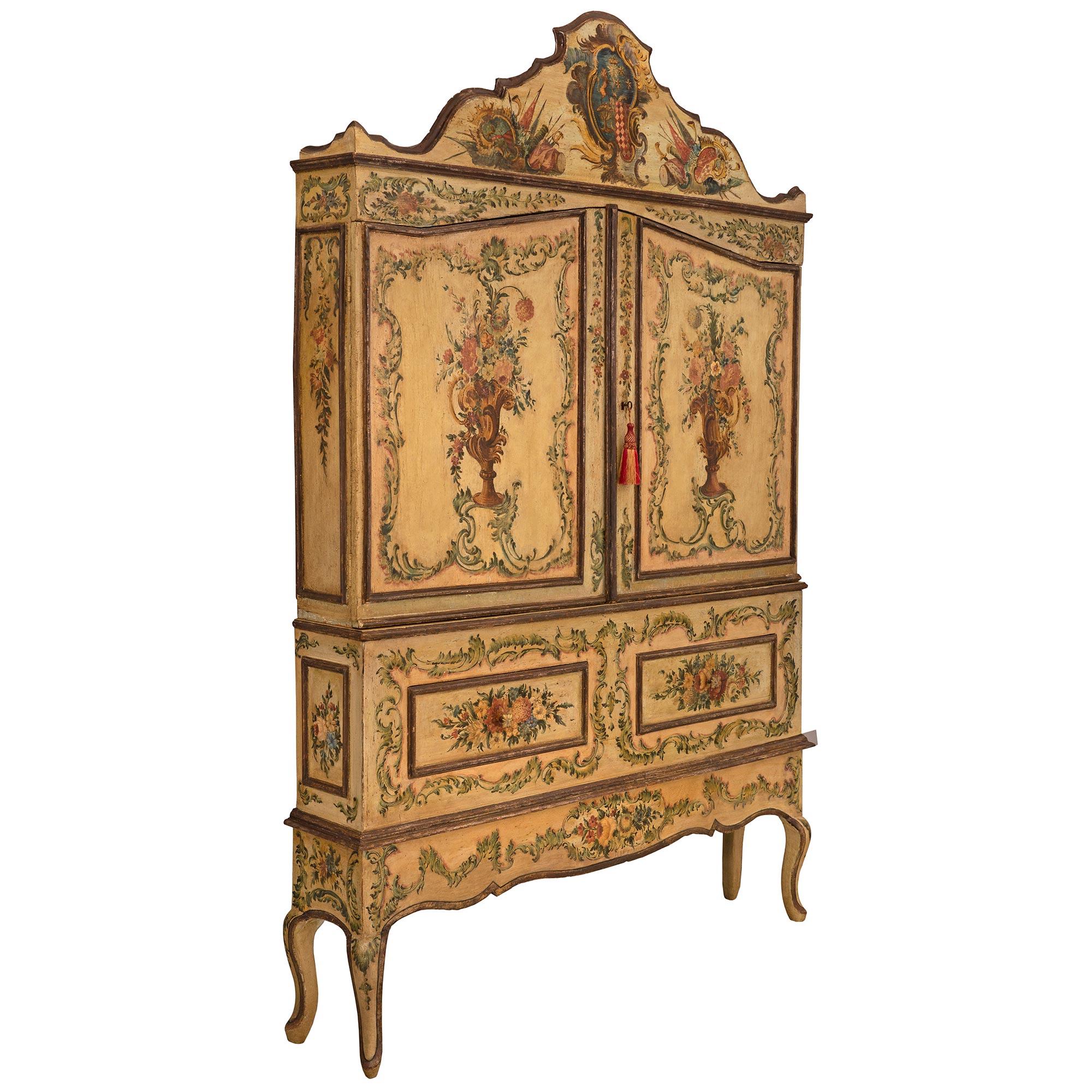 Patinated Italian 18th Century Venetian St. Hand Painted Cabinet For Sale