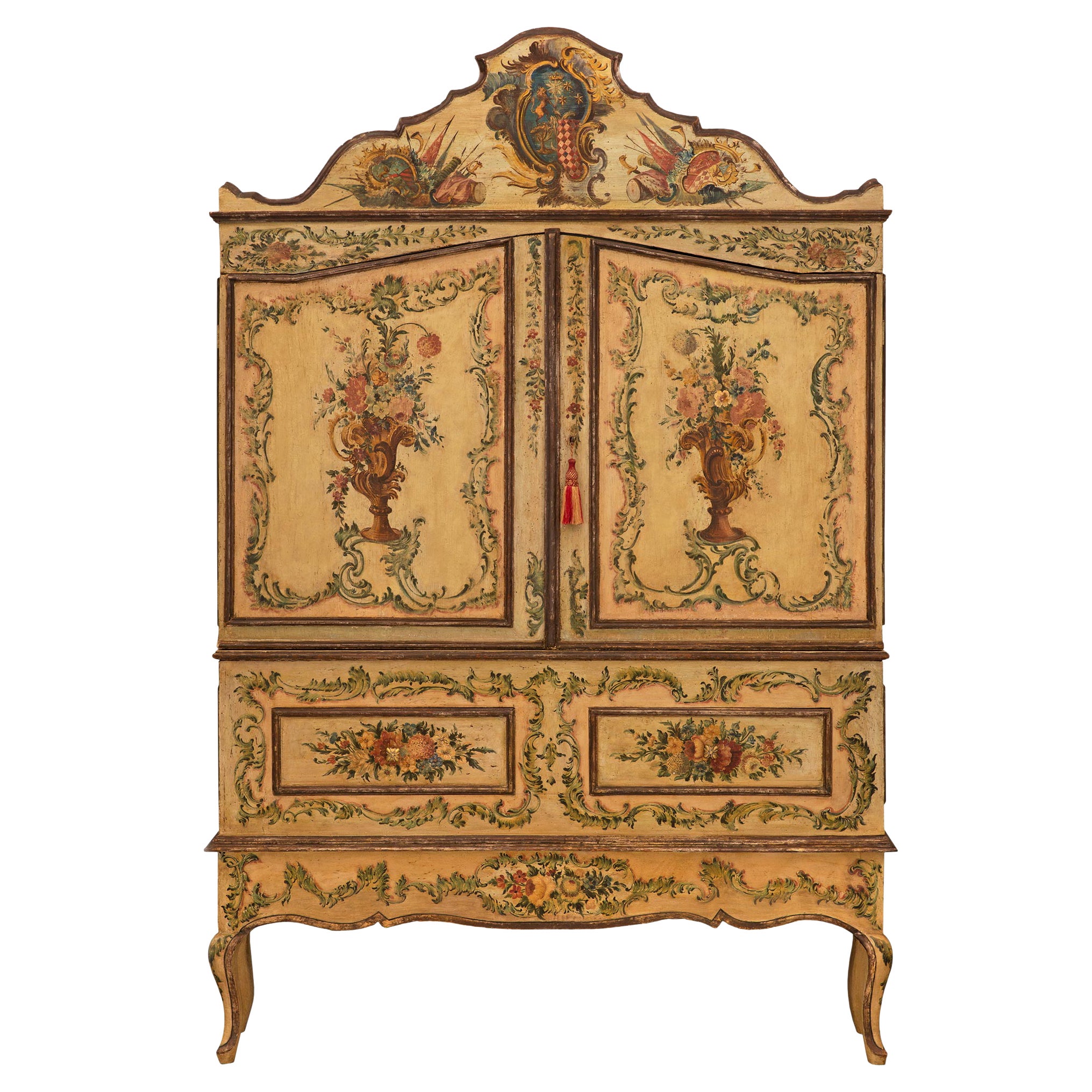 Meuble de rangement vénitien italien du 18ème siècle peint à la main