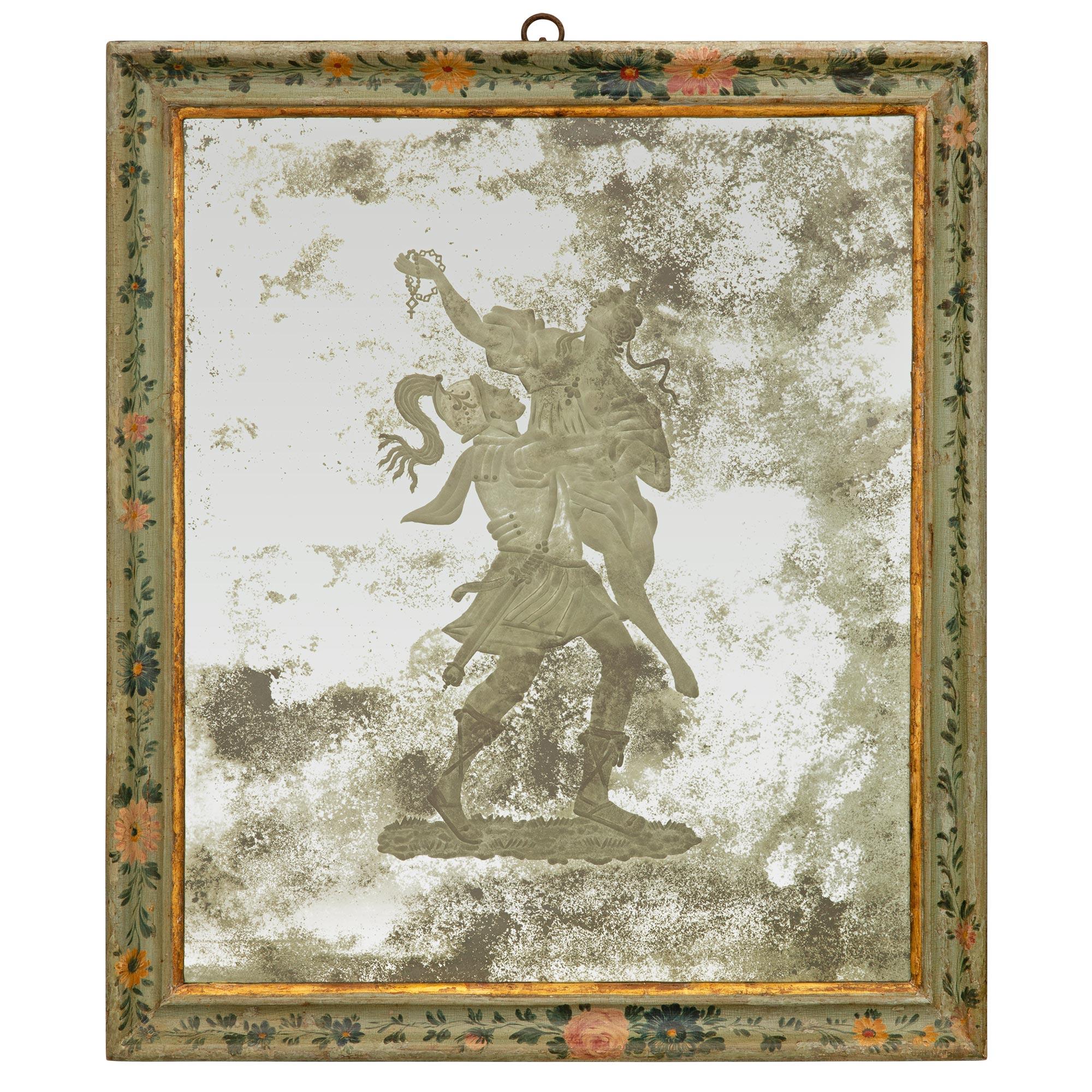 Italian 18th Century Venetian St. Patinated and Giltwood Etched Mirror For Sale 3