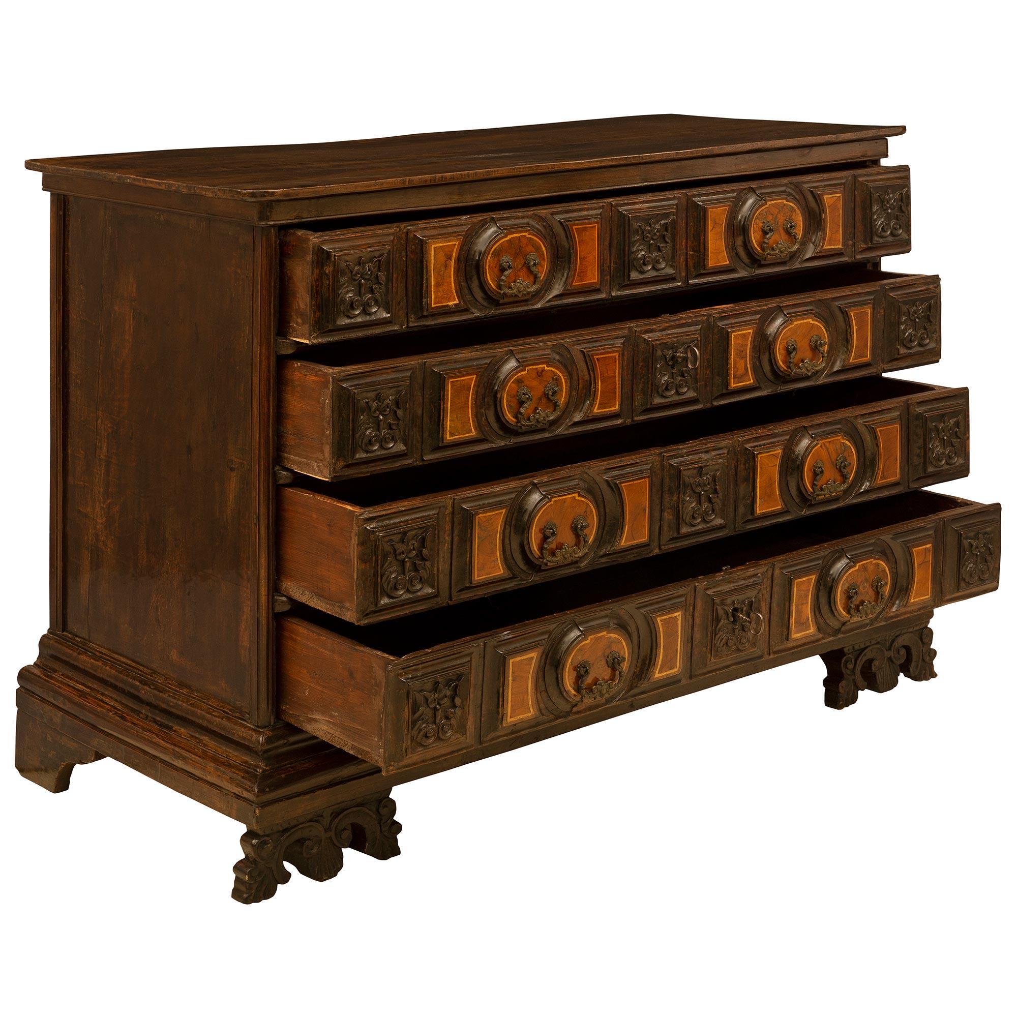 18th Century and Earlier Italian 18th Century Walnut and Stained Pine Baroque Commode For Sale