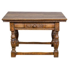 Italian 18th Century Walnut Center Table with Carved Frieze