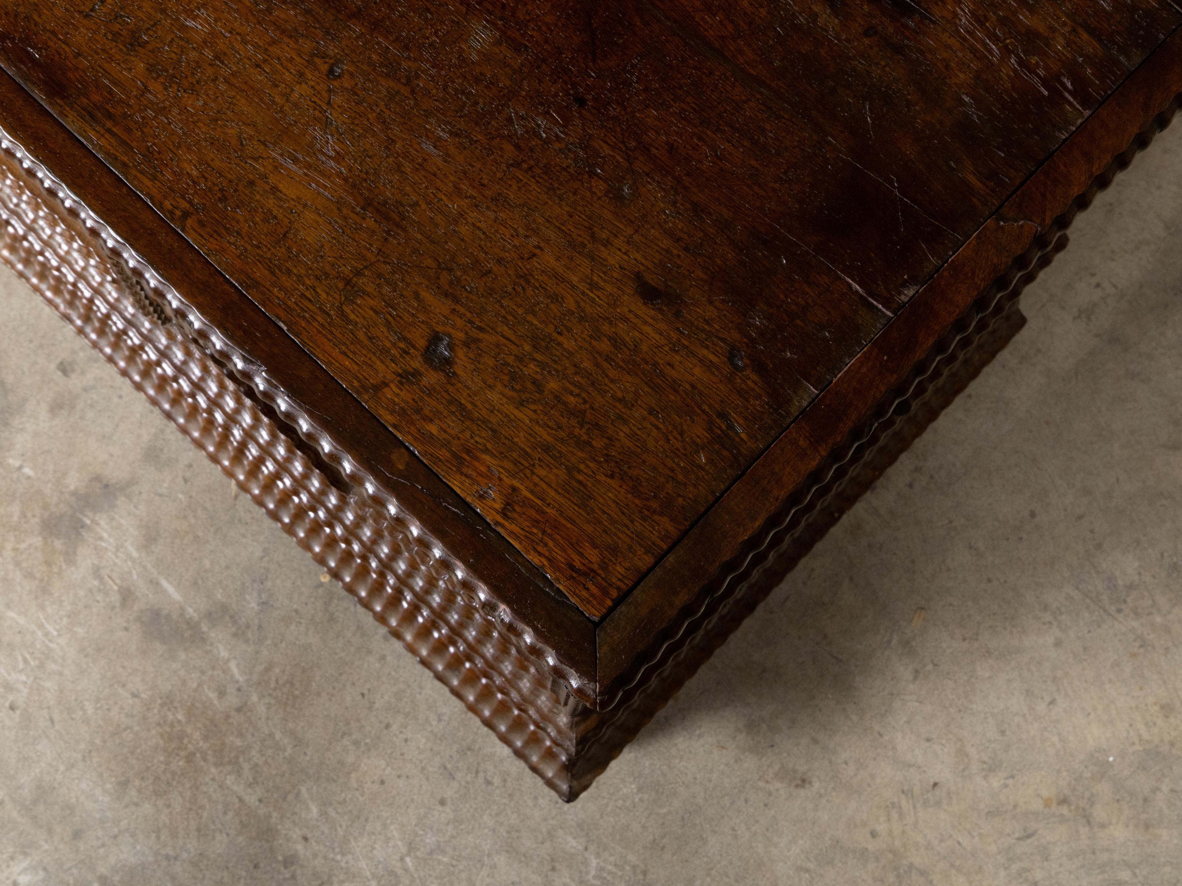Italian 18th Century Walnut Coffer with Carved Diamond Motifs and Drawers For Sale 11