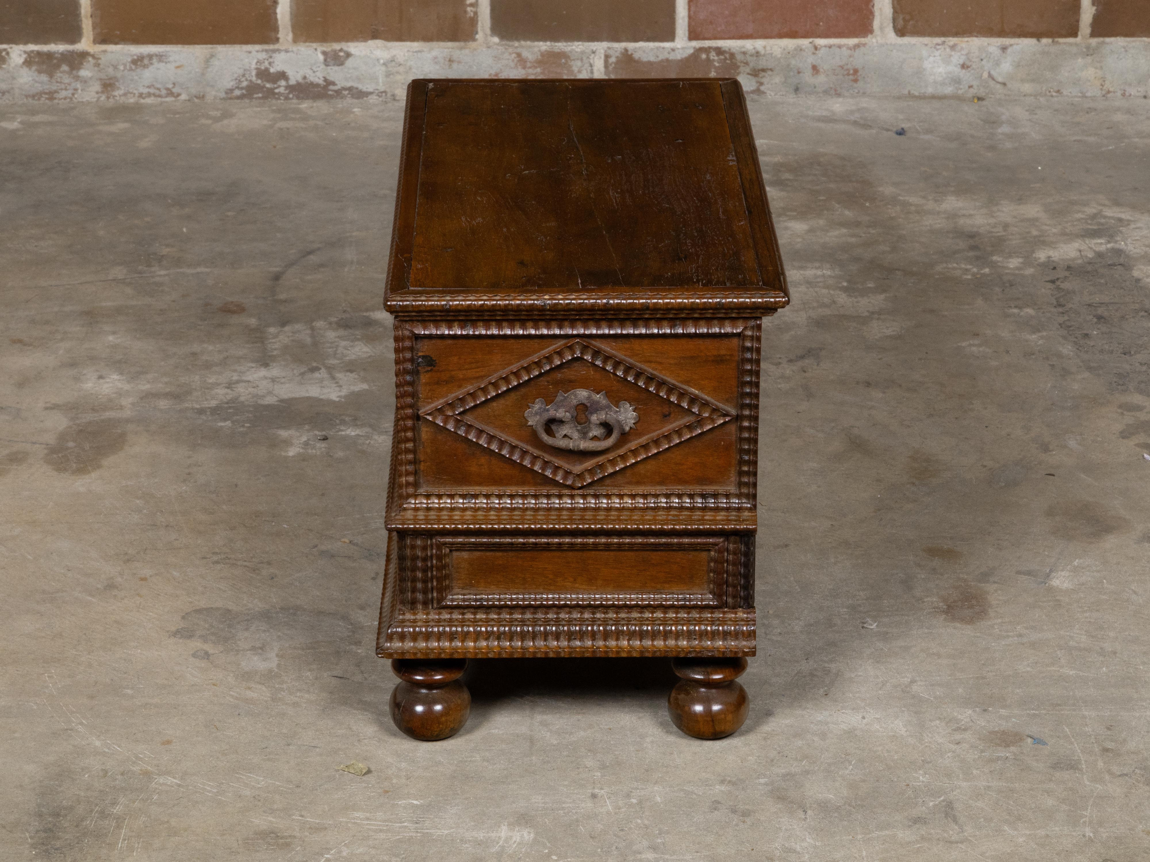 18th Century and Earlier Italian 18th Century Walnut Coffer with Carved Diamond Motifs and Drawers For Sale