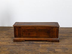 Italian 18th Century Walnut Coffer with Lift Top, Marquetry and Bracket Feet