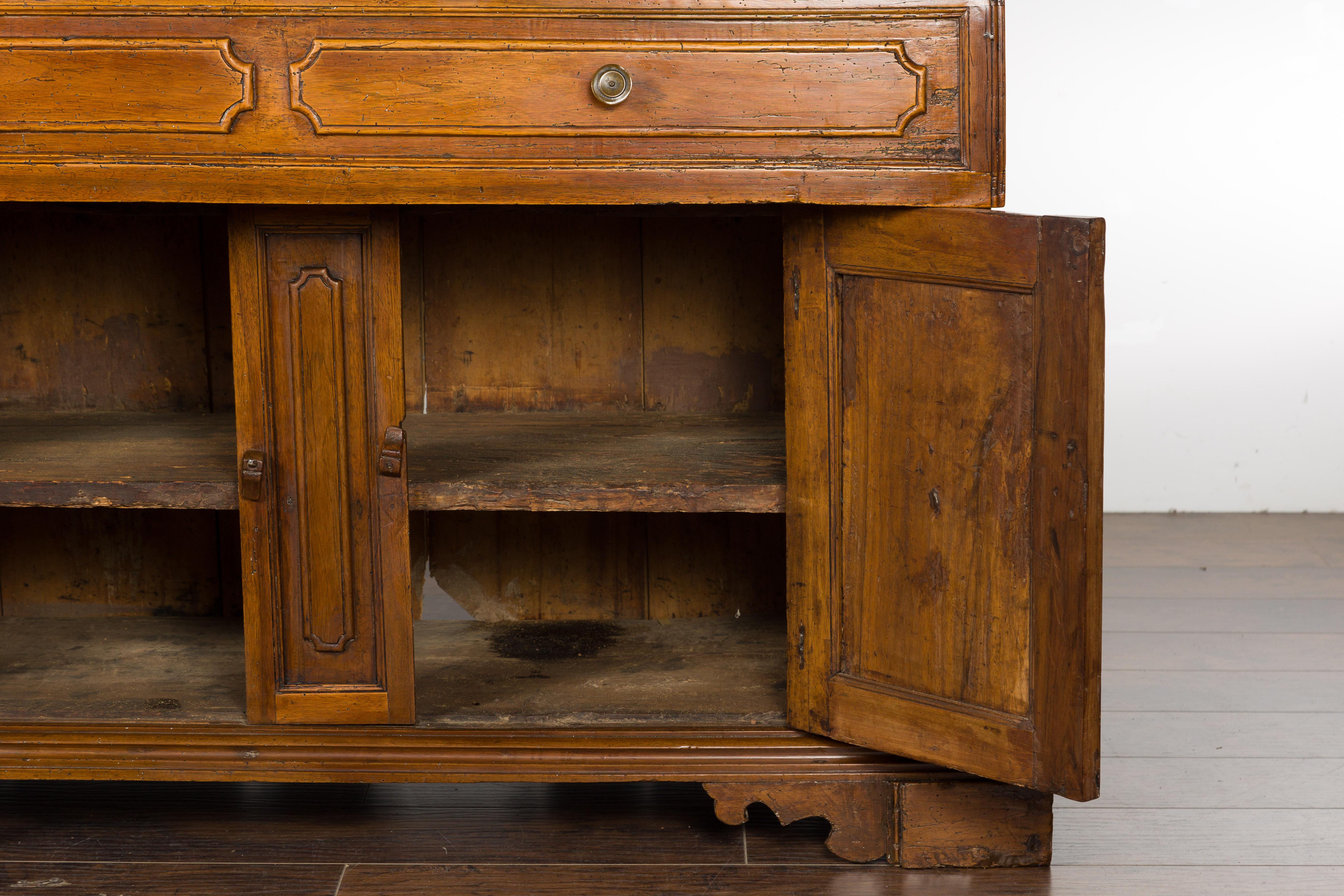 Italian 18th Century Walnut Credenza with Four Drawers, Two Doors, Bracket Feet For Sale 9