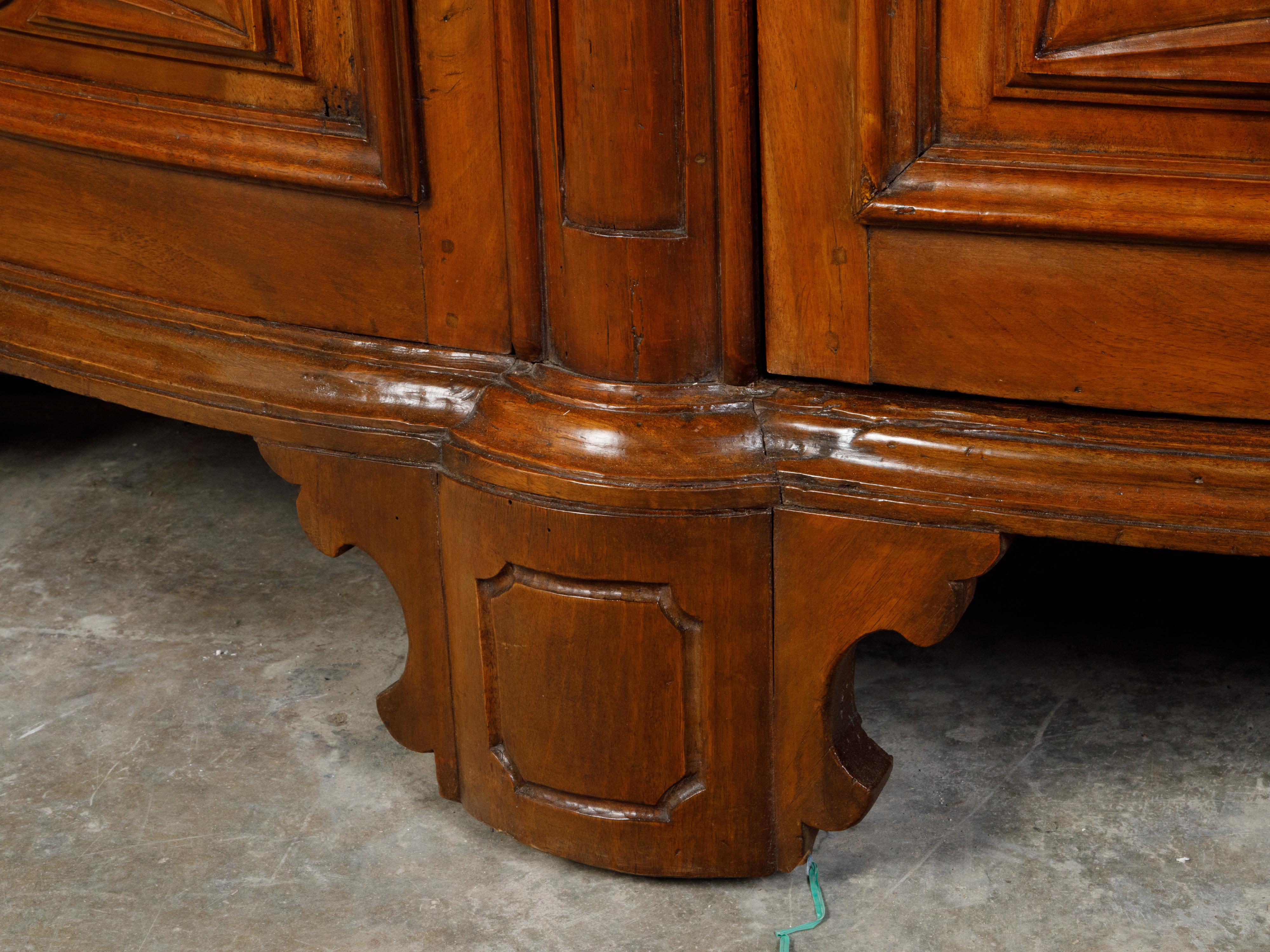 Italian 18th Century Walnut Demilune Credenza with Carved Quatrefoil Style Doors 7