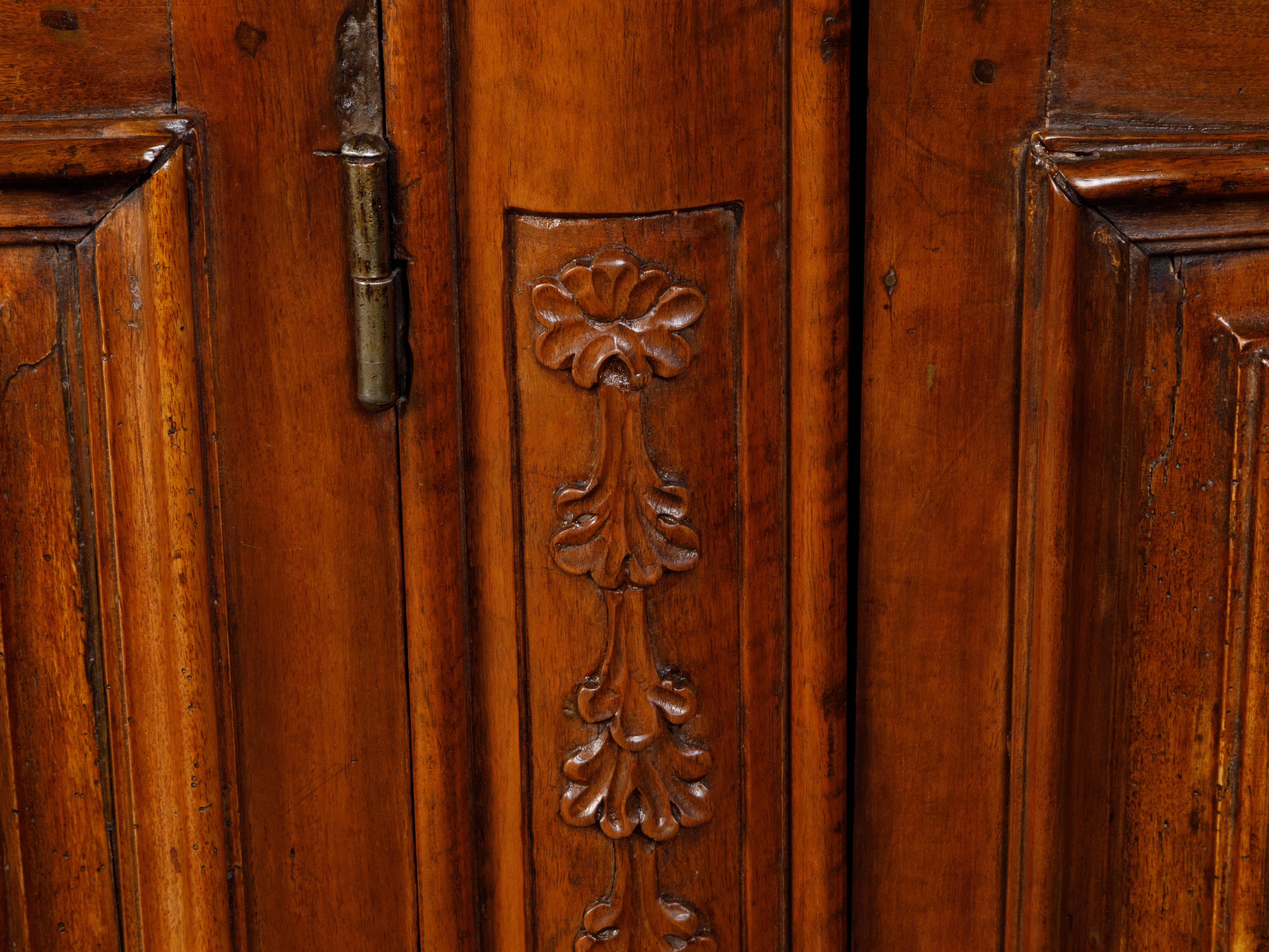 Italian 18th Century Walnut Demilune Credenza with Carved Quatrefoil Style Doors 8