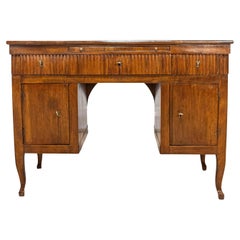Antique Italian 18th Century Walnut Desk with Carved Reeded Apron, Drawers and Doors