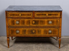 Italian 18th Century Walnut Marquetry Commode with Gray Marble Top