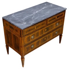 Italian 18th Century Walnut Marquetry Commode with Gray Marble Top