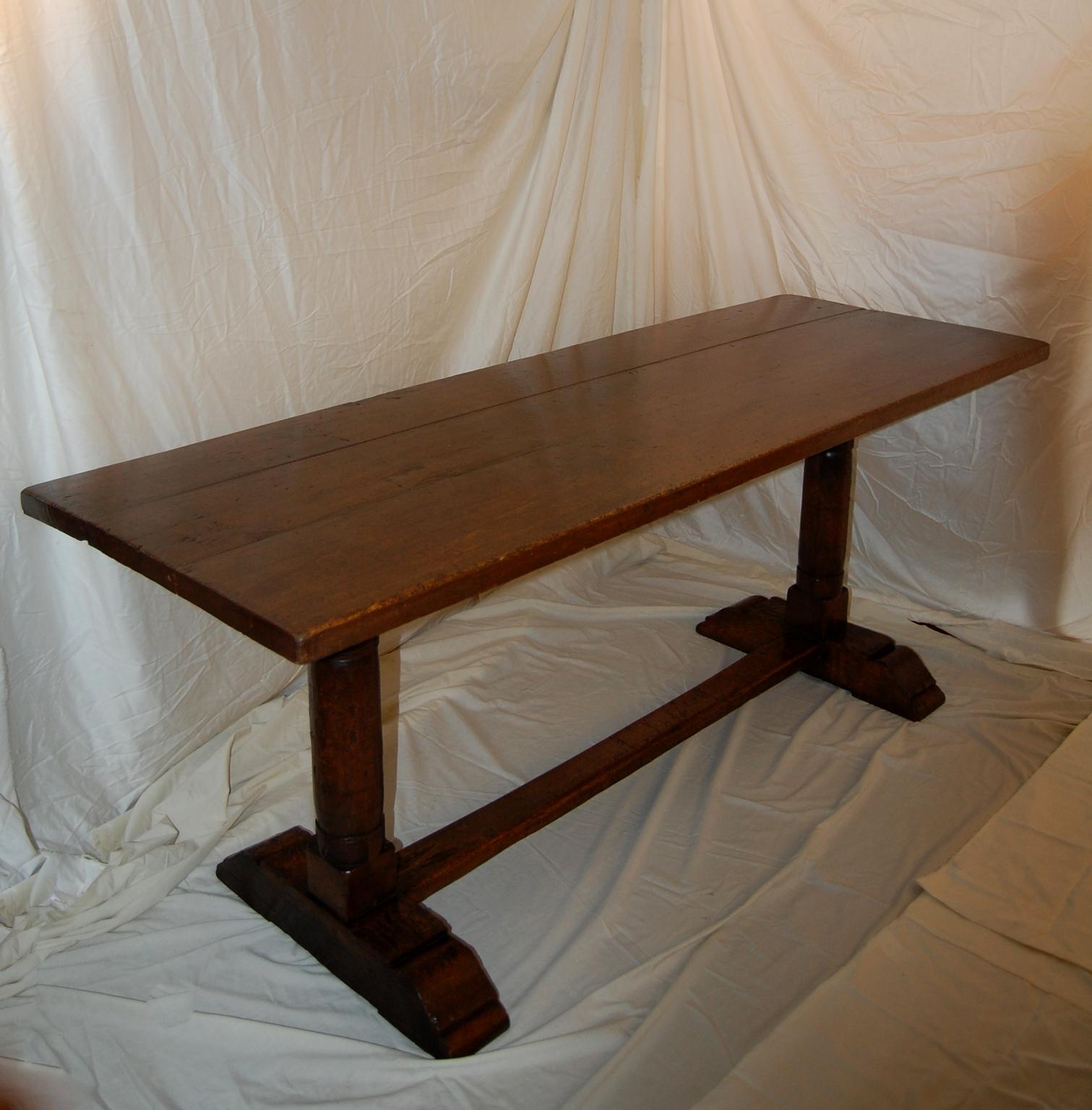 Italian 18th Century Walnut Refectory Table with Trestle Base Full Column Ends 3