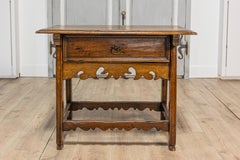 Italian 18th Century Walnut Side Table with Carved Apron and Single Drawer