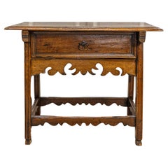 Italian 18th Century Walnut Side Table with Carved Apron and Single Drawer