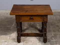 Italian 18th Century Walnut Side Table with Drawer and Turned Legs