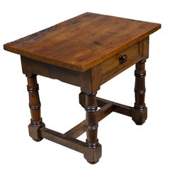 Italian 18th Century Walnut Side Table with Drawer and Turned Legs