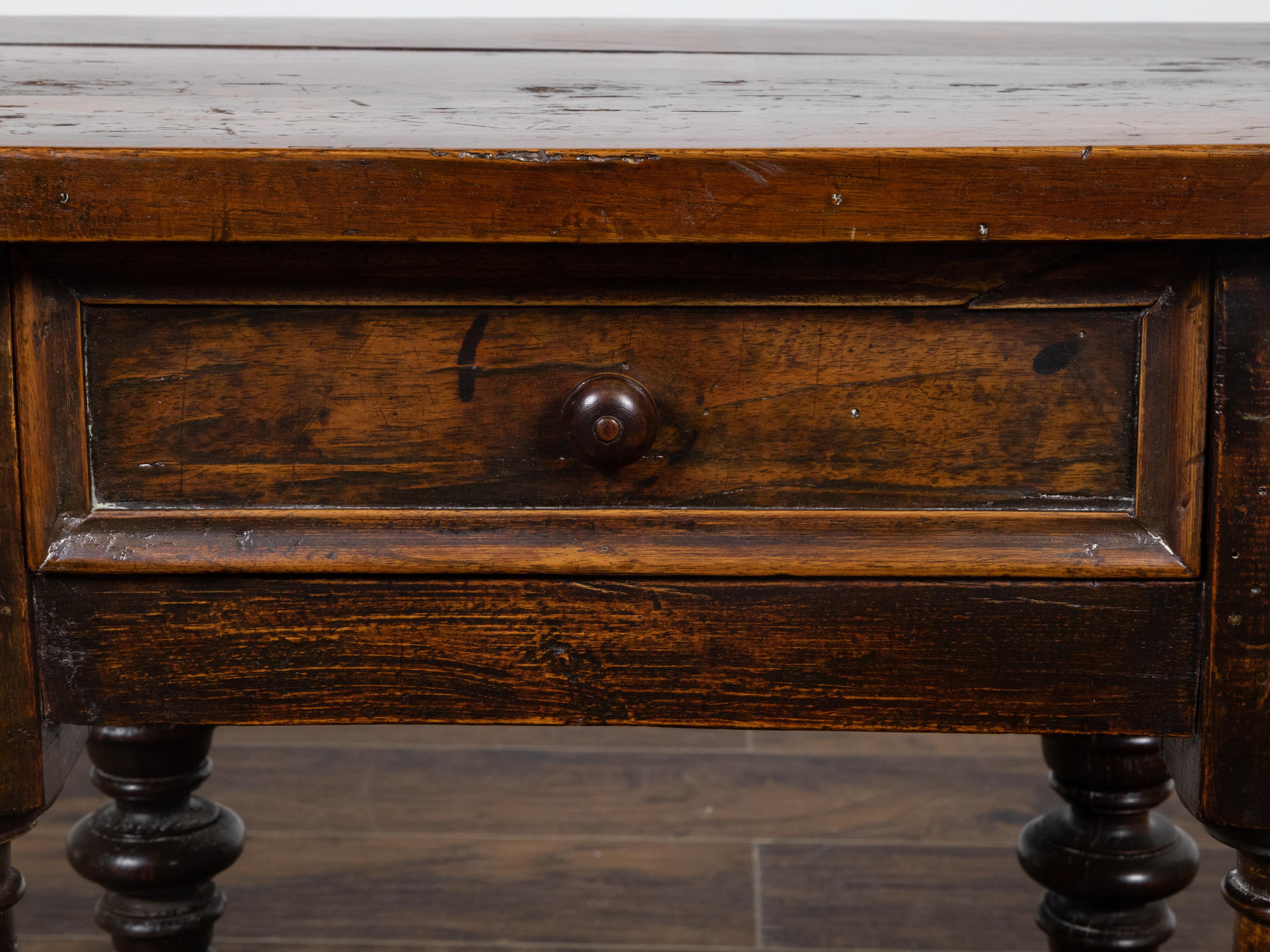 Italian 18th Century Walnut Side Table with Turned Legs and Single Drawer For Sale 7