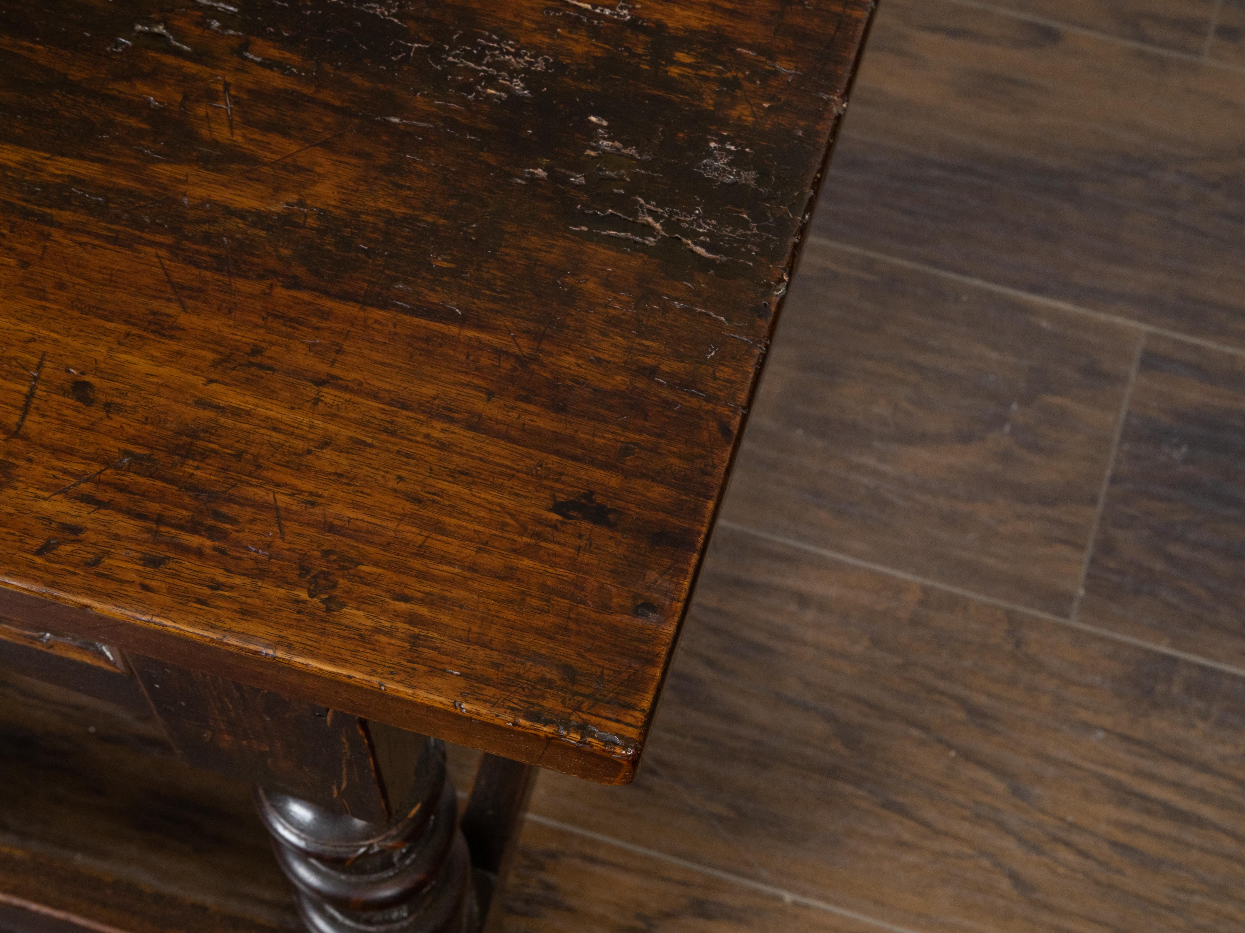 Italian 18th Century Walnut Side Table with Turned Legs and Single Drawer For Sale 8