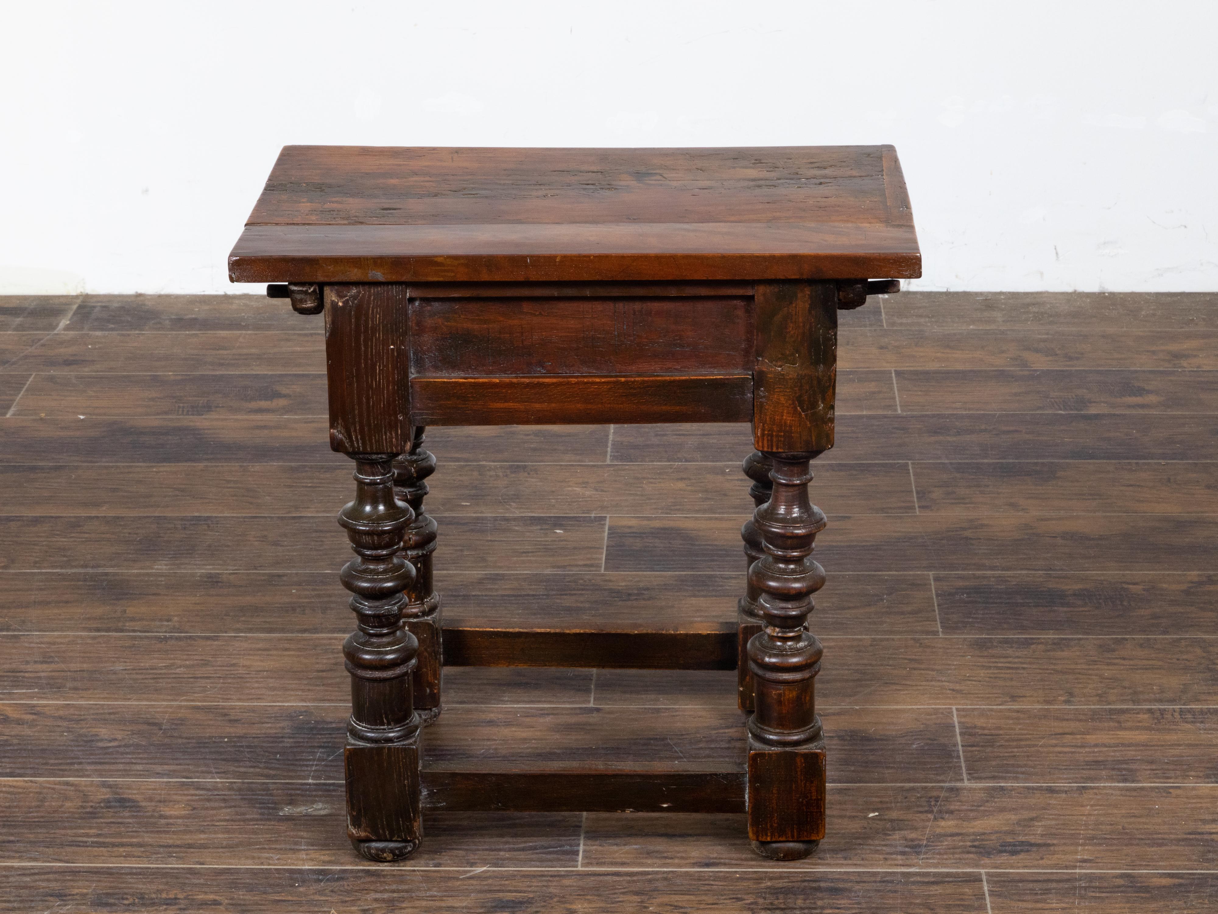 18th Century and Earlier Italian 18th Century Walnut Side Table with Turned Legs and Single Drawer For Sale