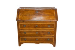 Italian 18th Century Walnut Slant-Front Secretaire with Ash Inlay and Marquetry