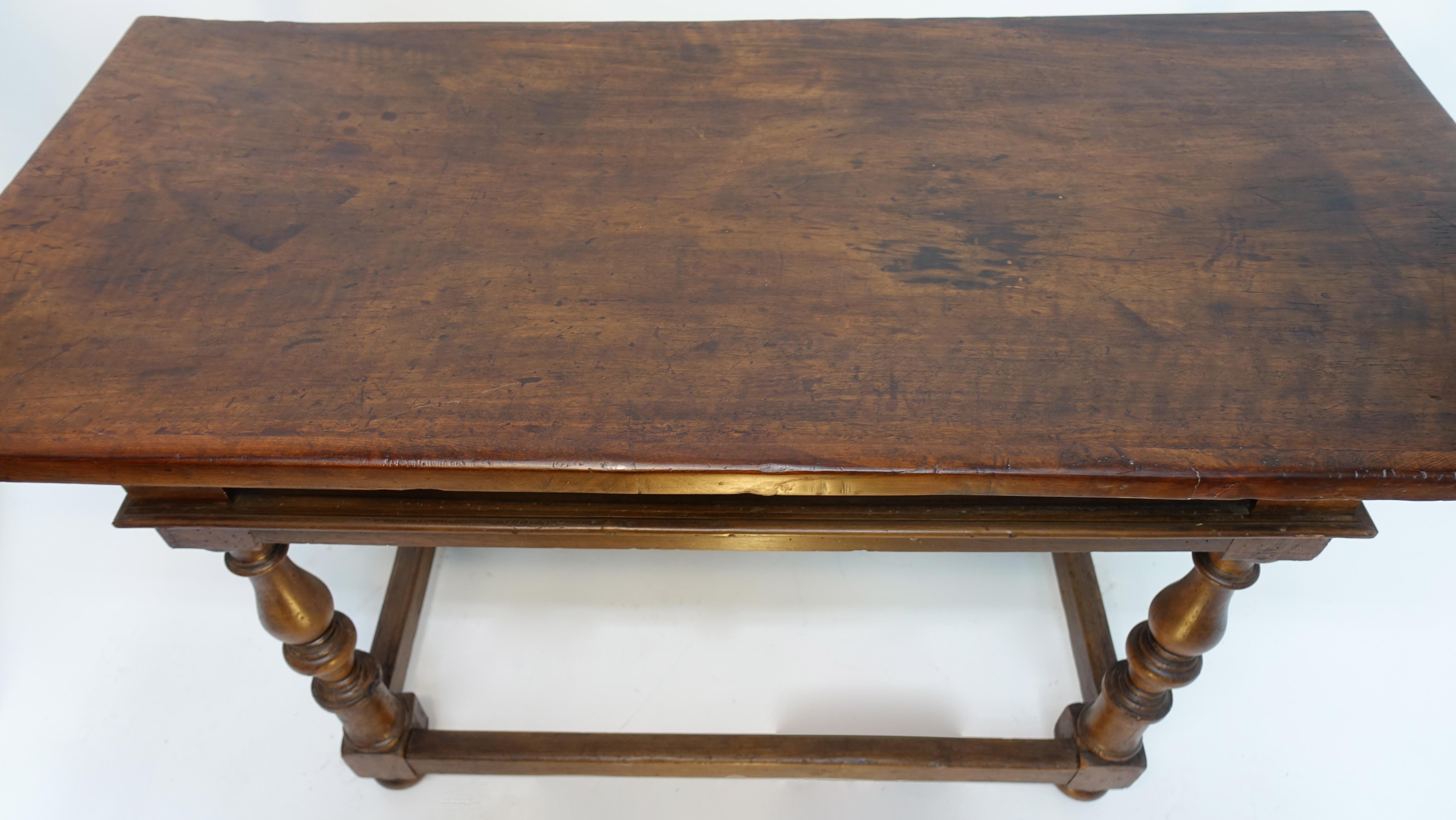 Italian 18th Century Walnut Table with Large Drawer 13