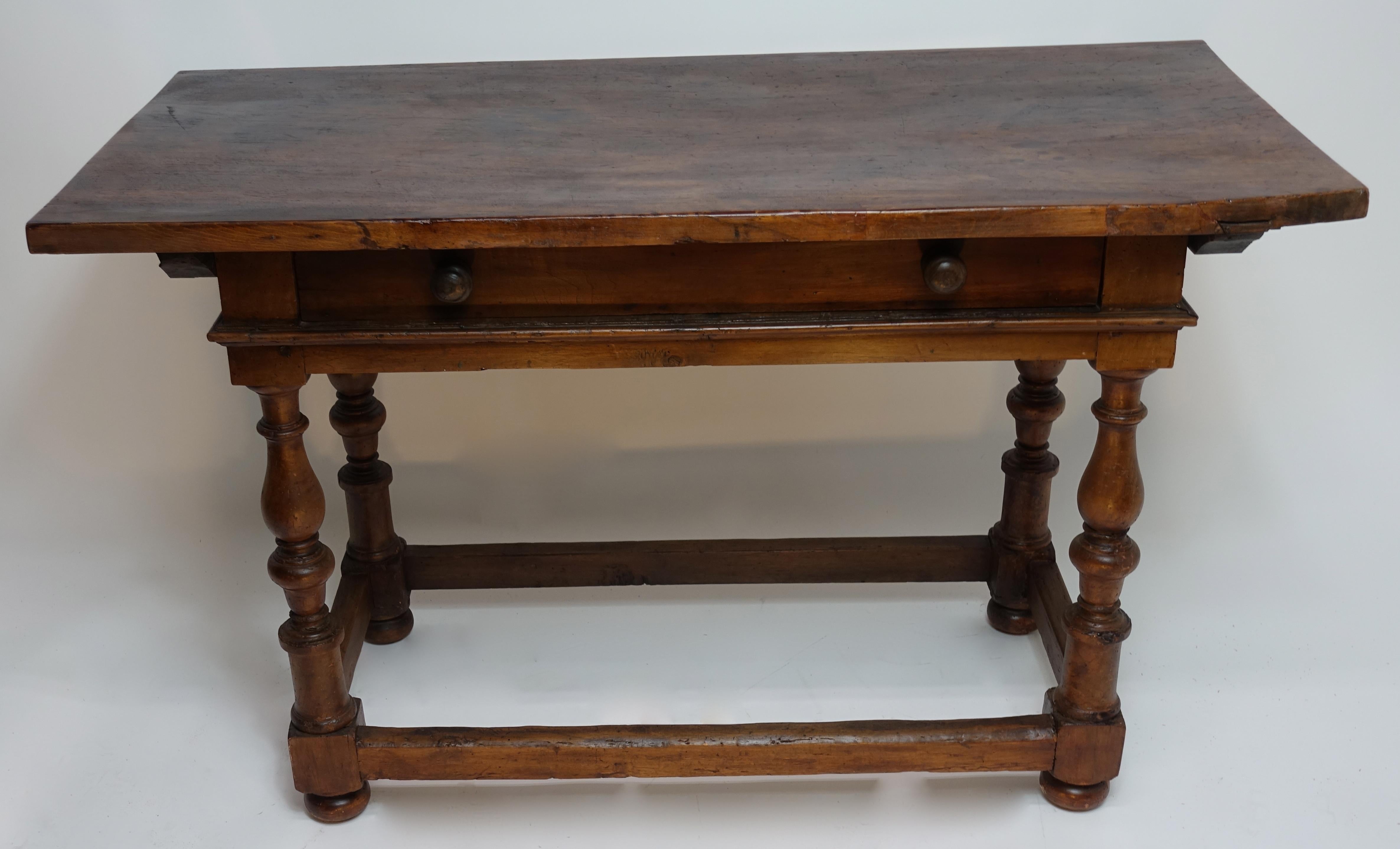 Renaissance Revival Italian 18th Century Walnut Table with Large Drawer