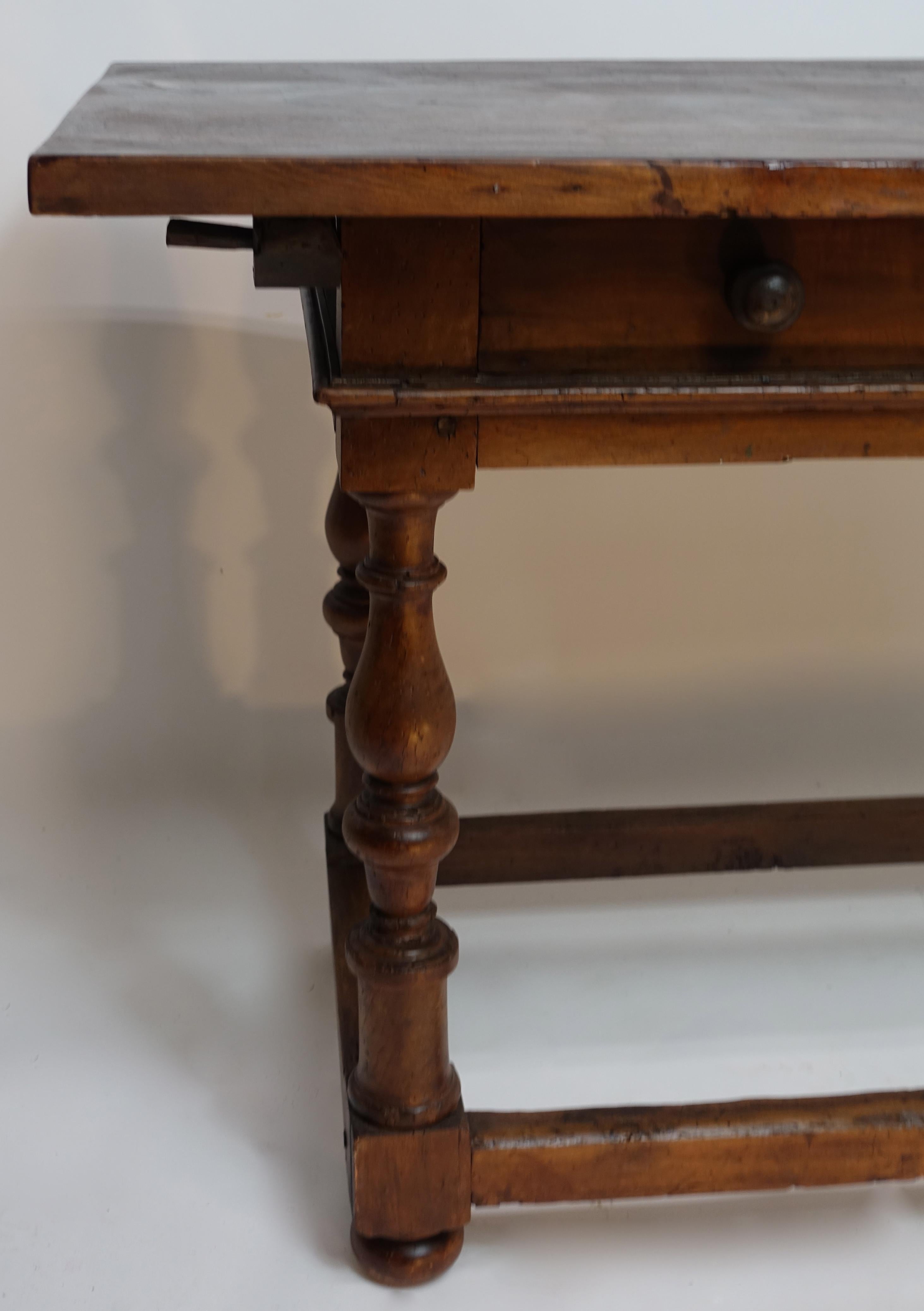 Polished Italian 18th Century Walnut Table with Large Drawer