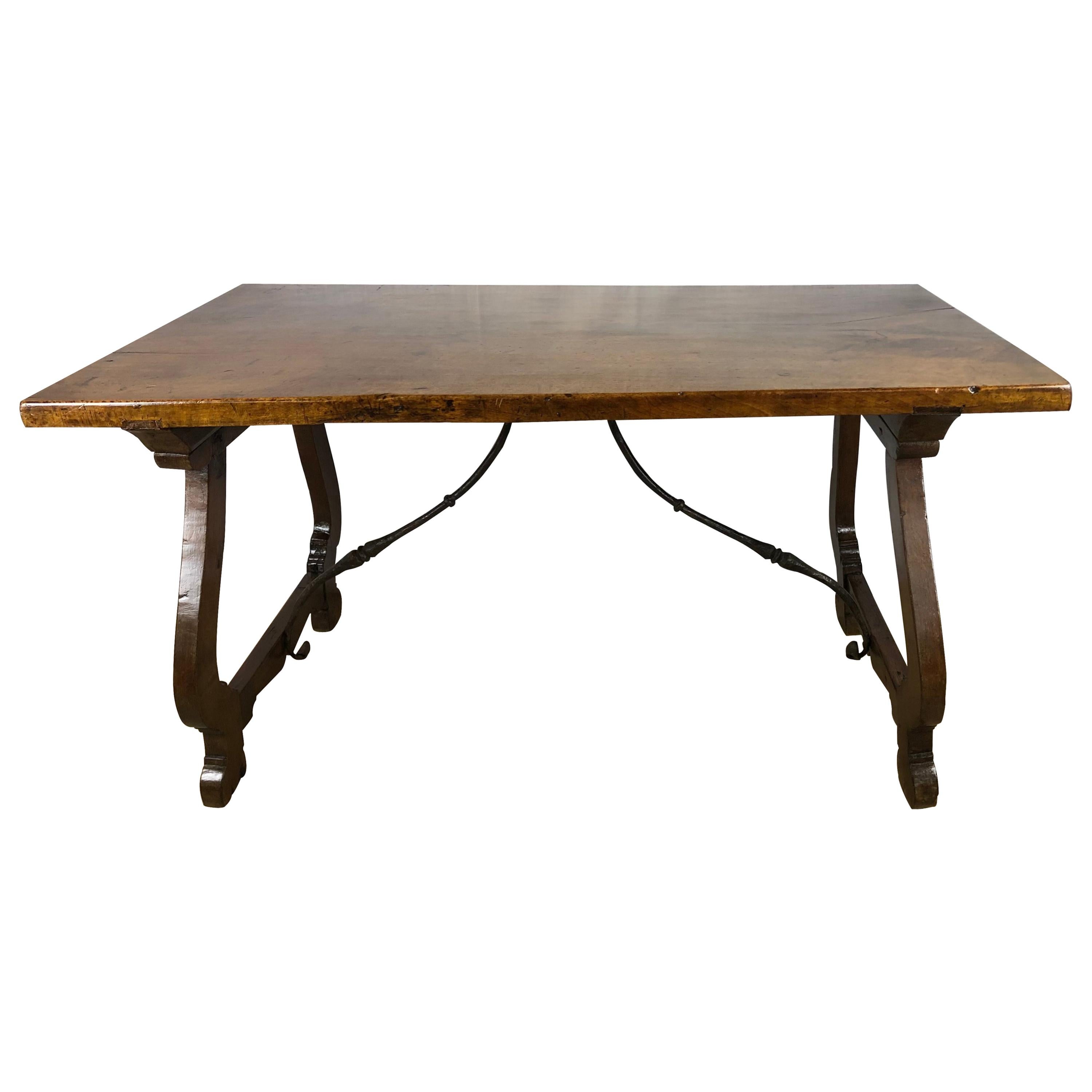 Italian 18th Century Rustic Walnut Trestle Console or Center Table For Sale