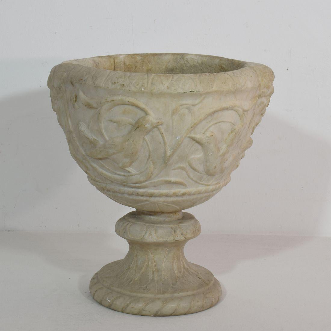 Baroque Italian 18th Century White Marble Garden Urn/ Vase