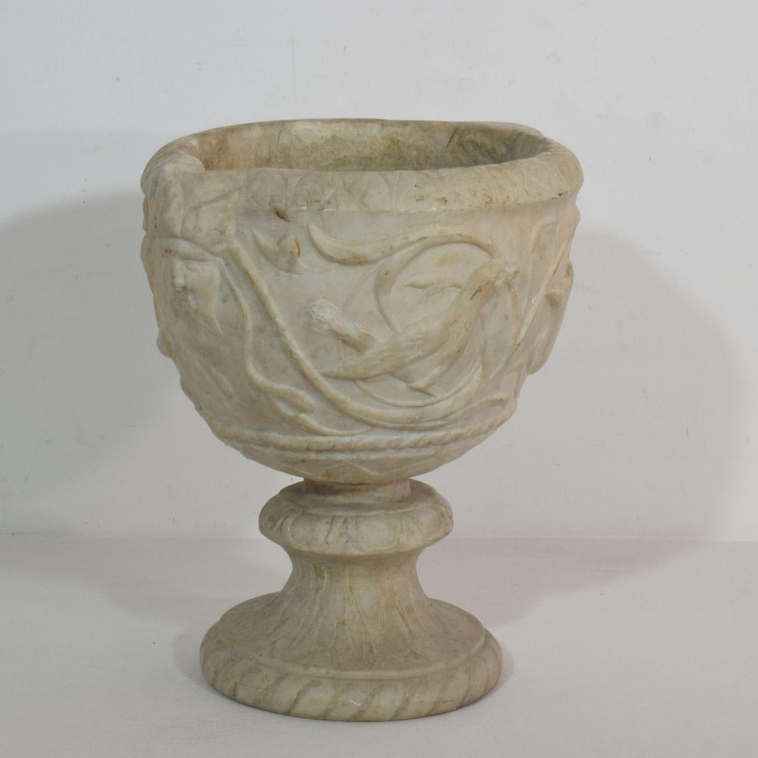 Hand-Carved Italian 18th Century White Marble Garden Urn/ Vase