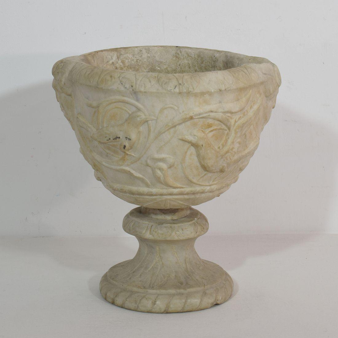 Italian 18th Century White Marble Garden Urn/ Vase 1